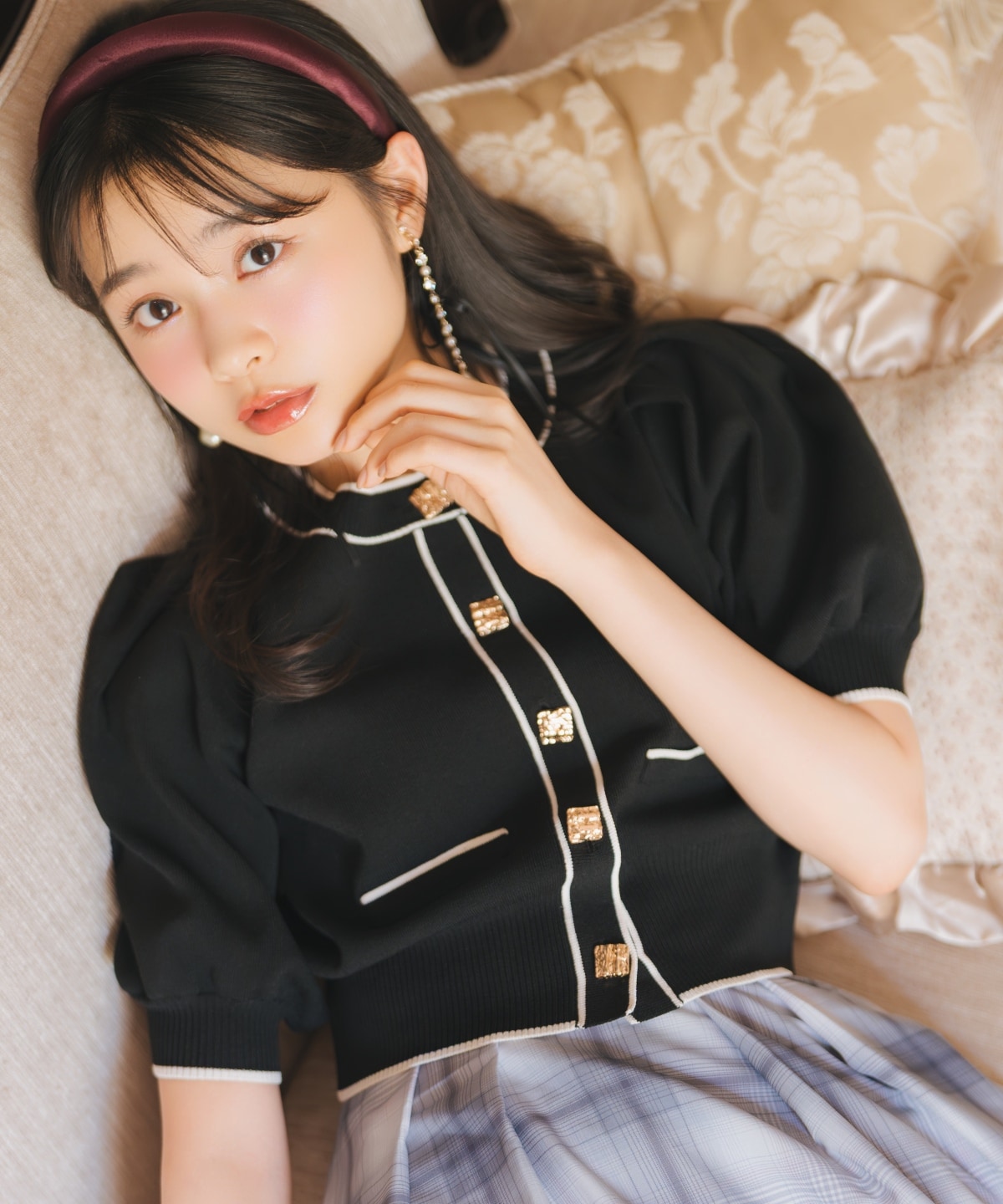 配色ラインタックスリーブカーディガン