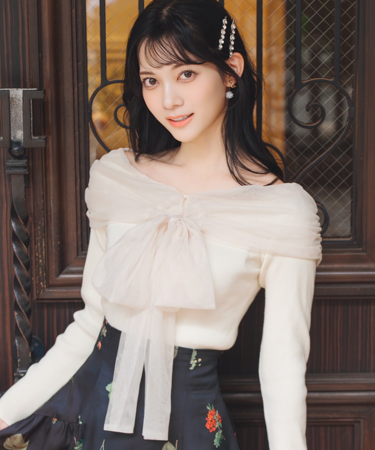 【12/5(fri)10時発売】リボンチュールレイヤードリブニット