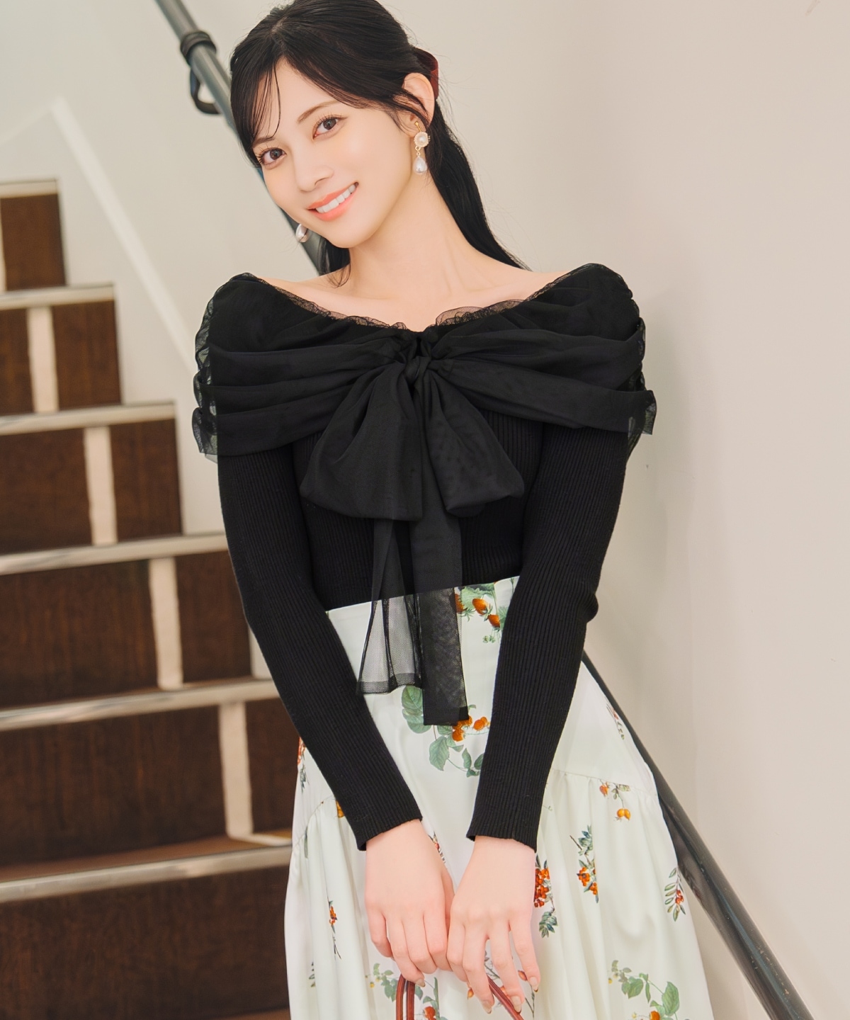 【12/5(fri)10時発売】リボンチュールレイヤードリブニット