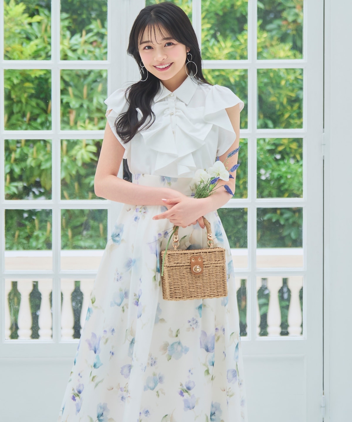 【6/11(thu)10時発売】ウォーターフラワープリントシアータックスカート