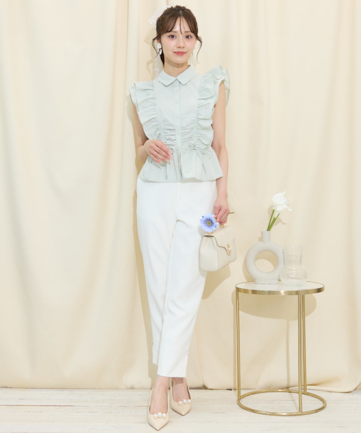 パールデザインテーパードパンツ