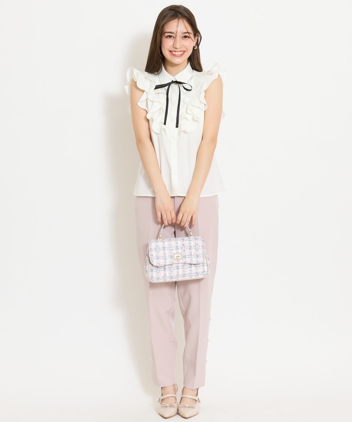 パールデザインテーパードパンツ