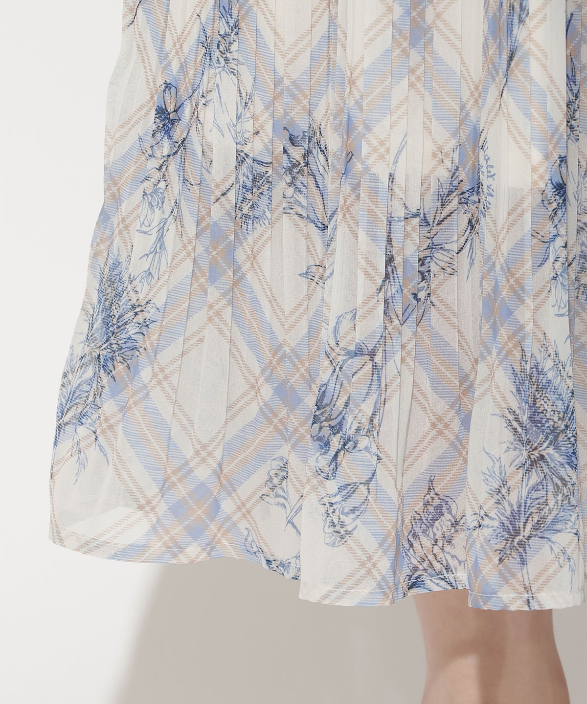 フラワーチェックプリントプリーツ切替ワンピース