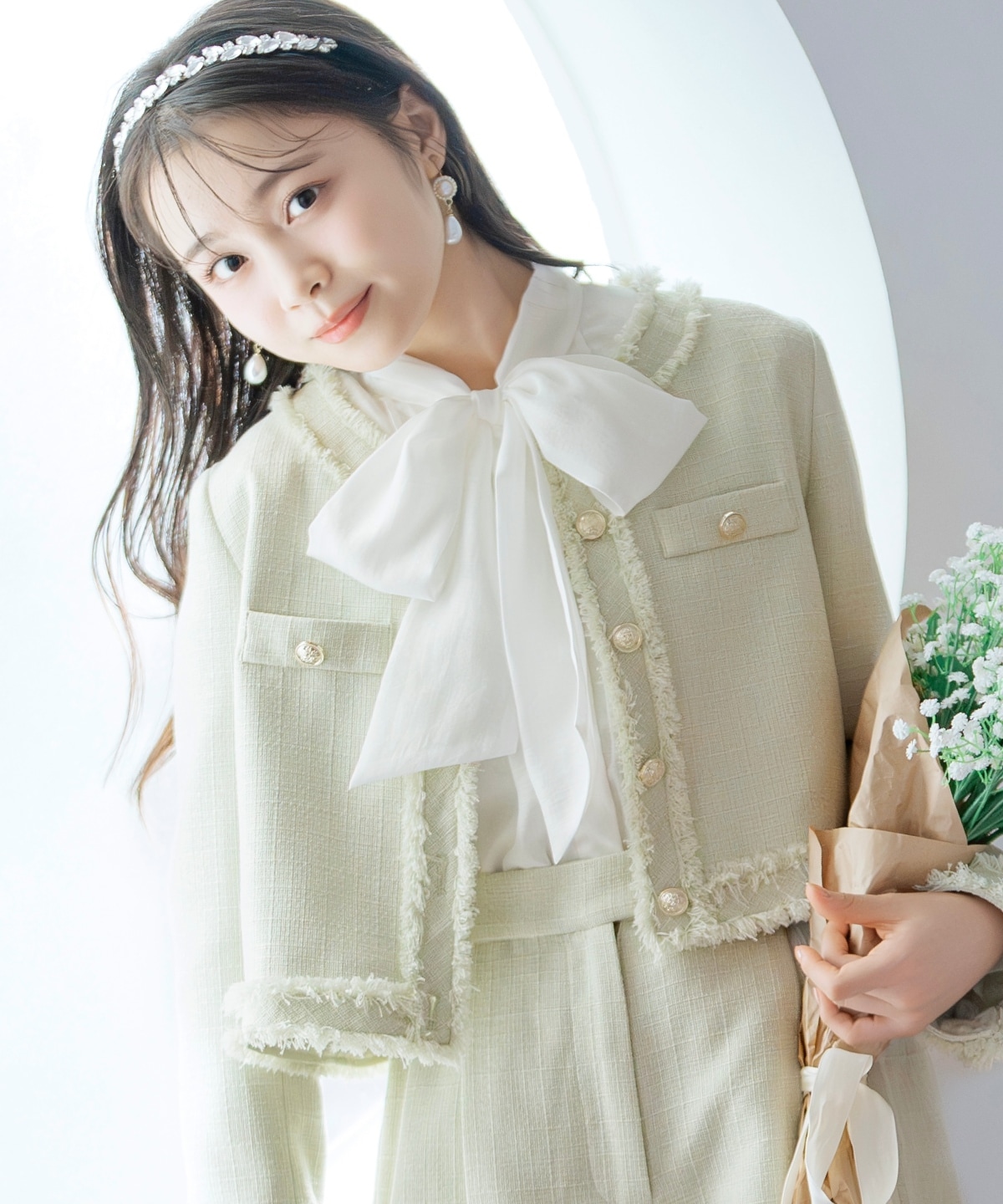 ノーカラーフリンジツイードジャケット