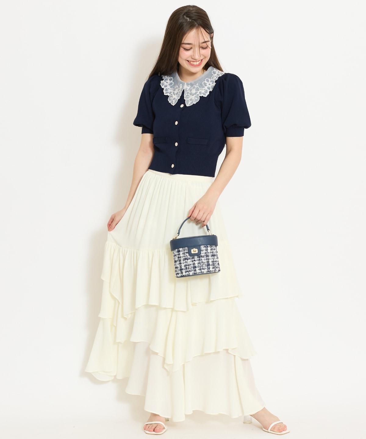 シアーレースカラーカーディガン