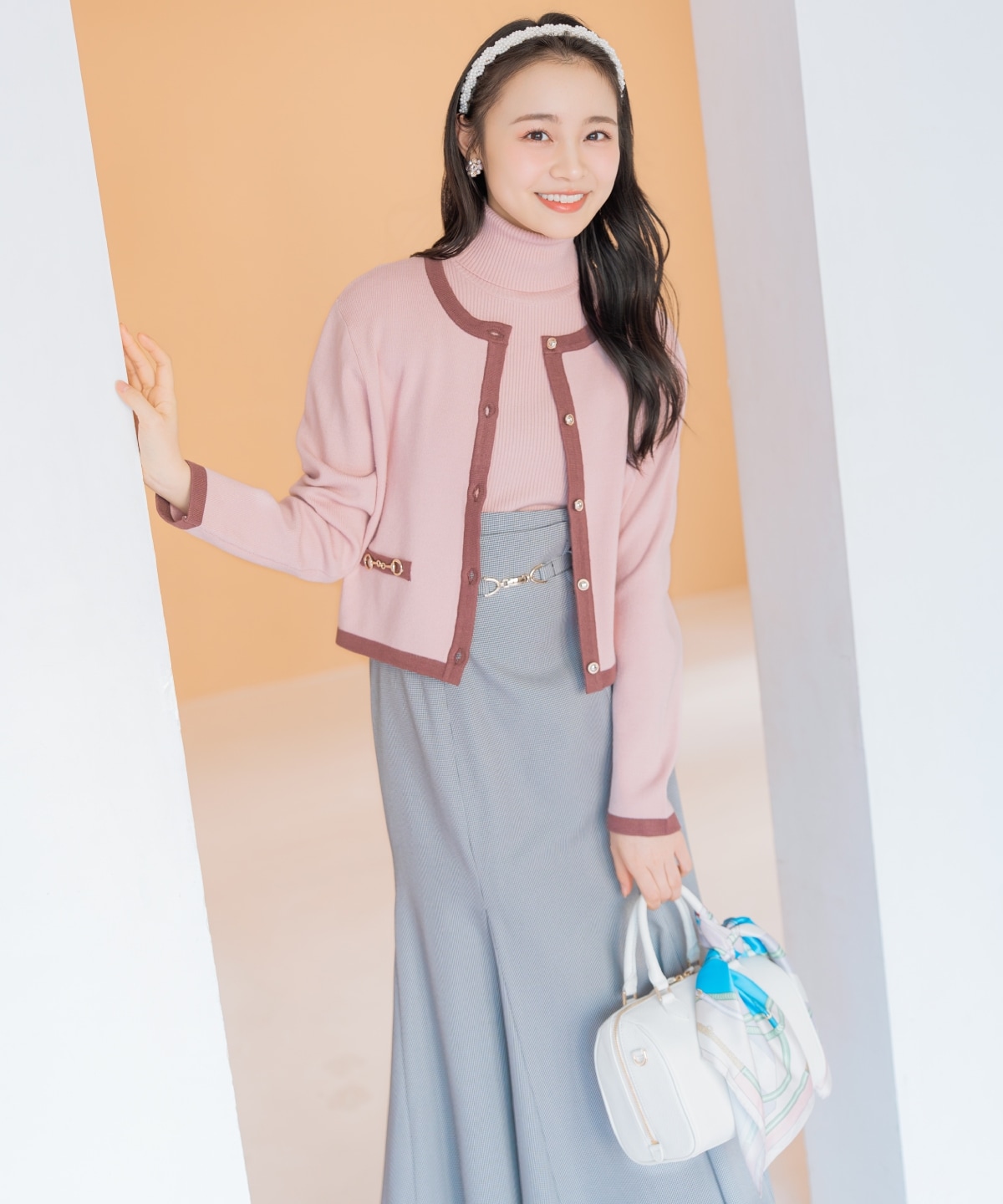 バイカラーアンサンブル【ハイネックトップス×カーディガンセット】