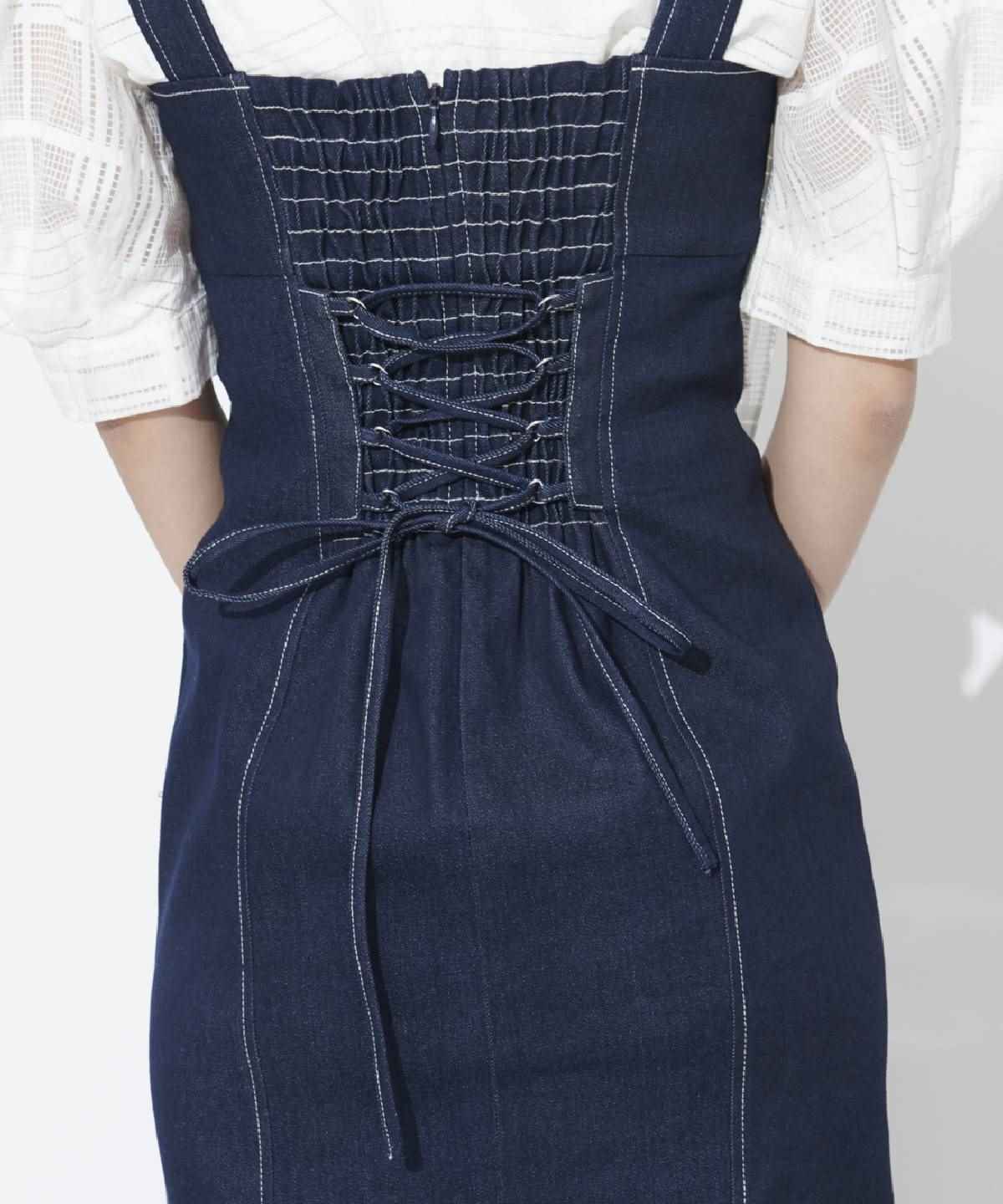 裾フリンジバックレースアップデニムワンピース M ネイビー And Couture 公式オンラインショップ バーンデストローズ