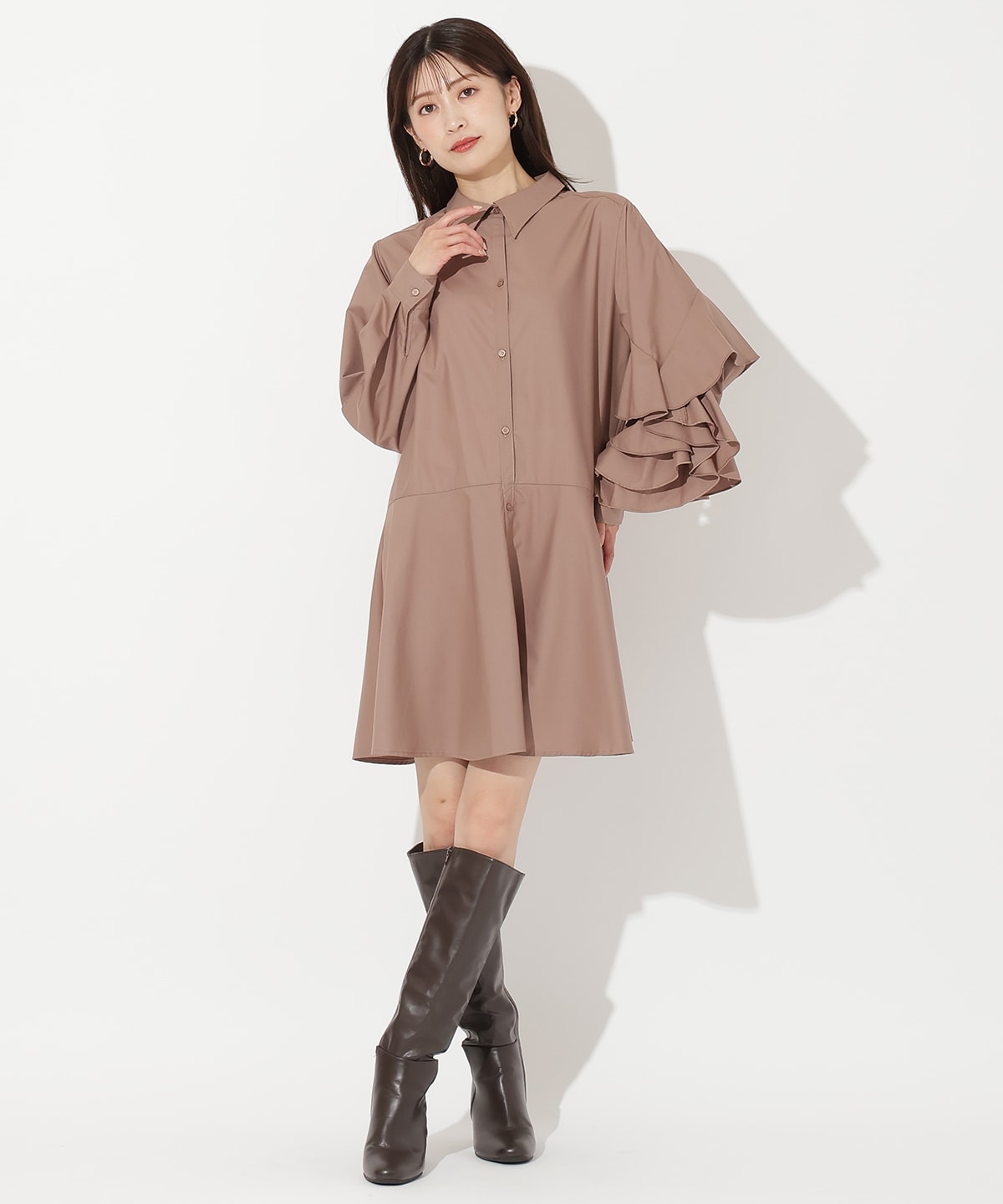 アシメフリルスリーブミニワンピース