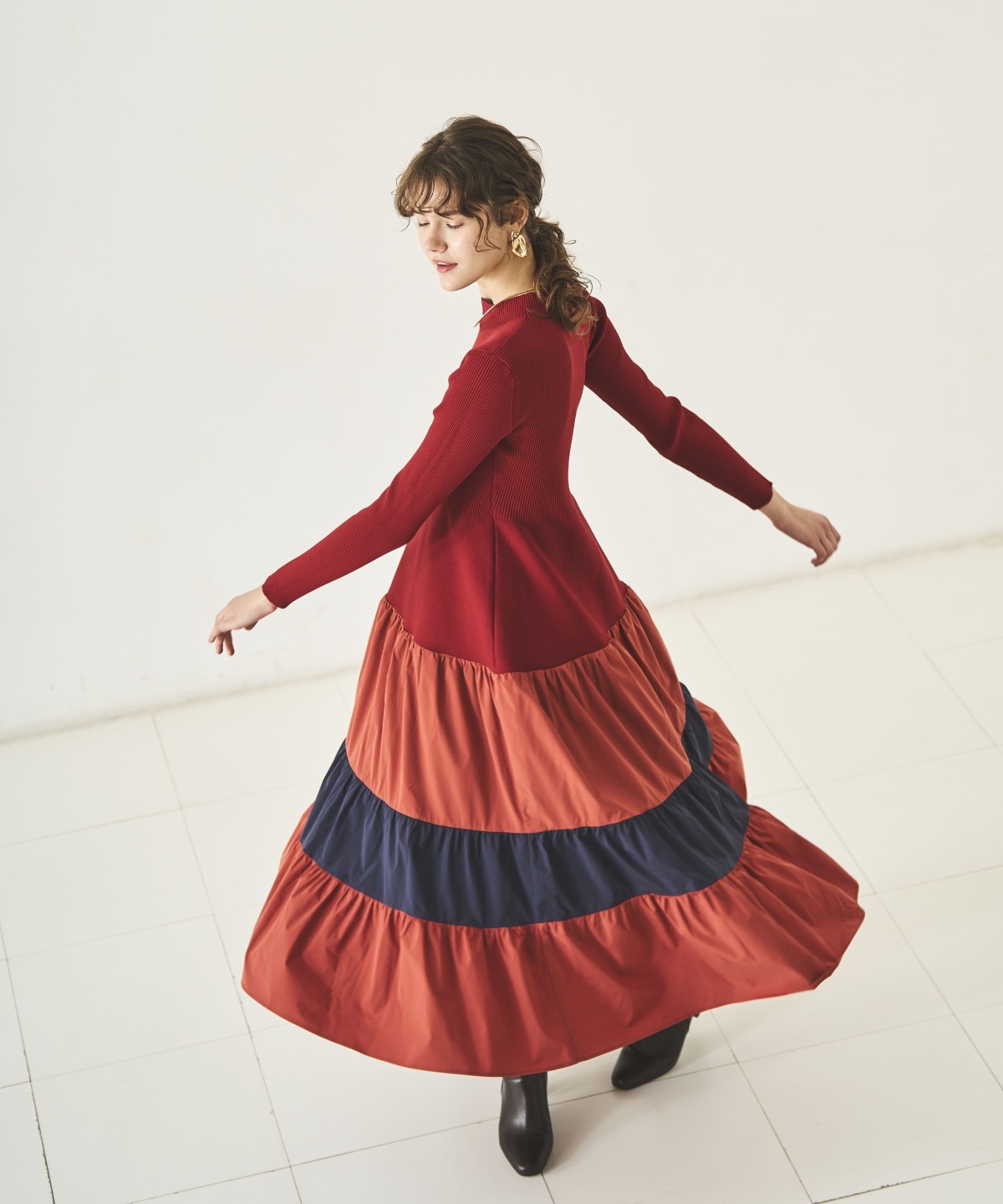 布帛ティアードドッキングワンピース