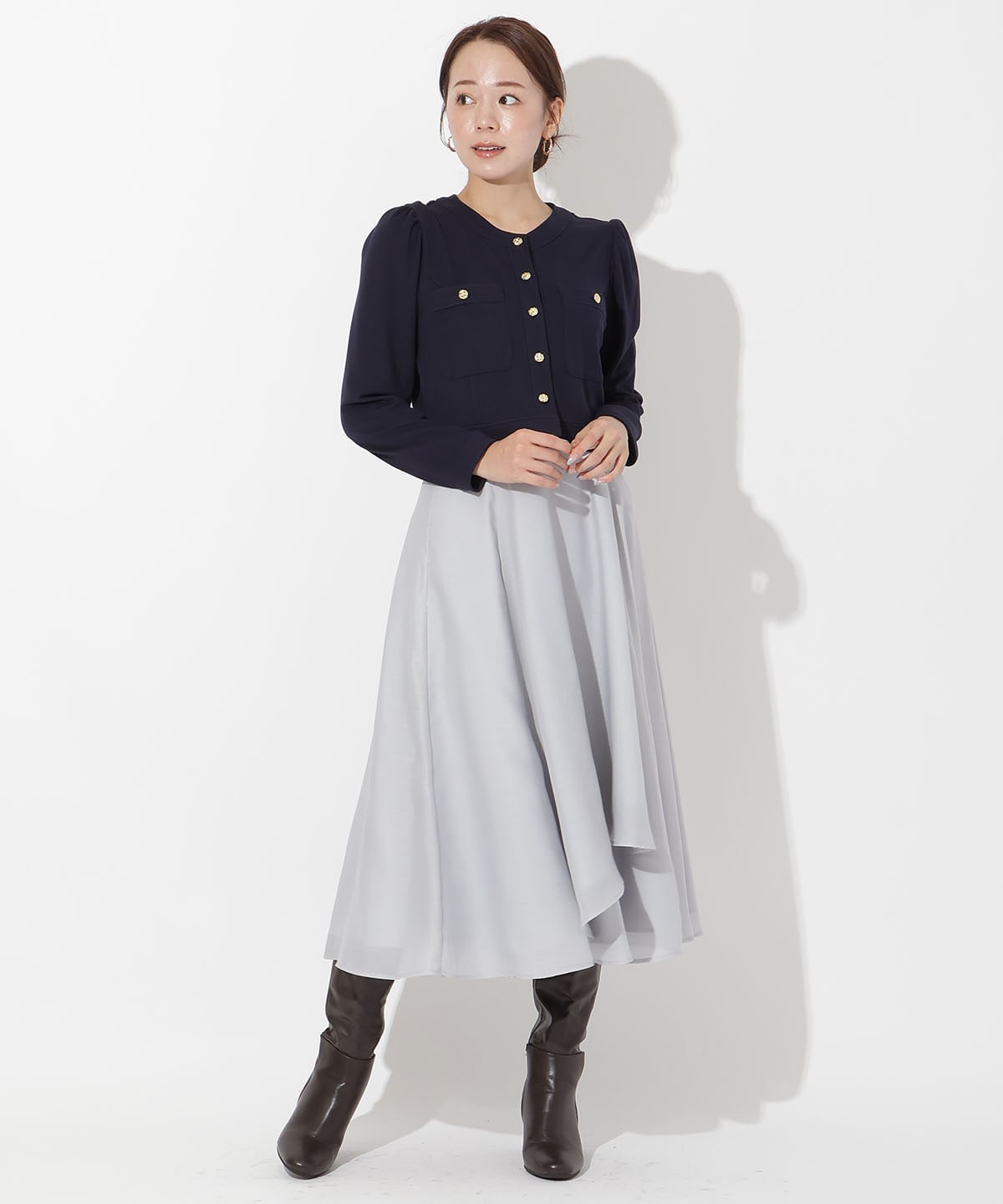 ポンチノーカラー長袖ジャケット