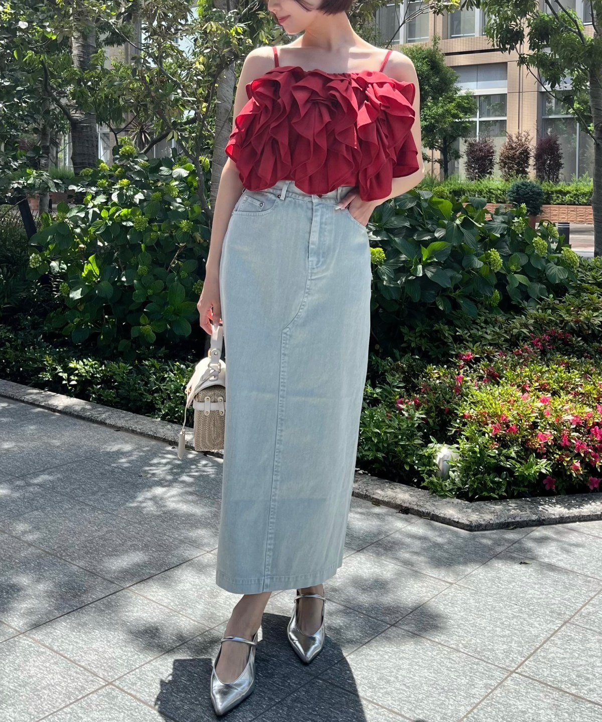 ウォッシュドカラーデニムスカート