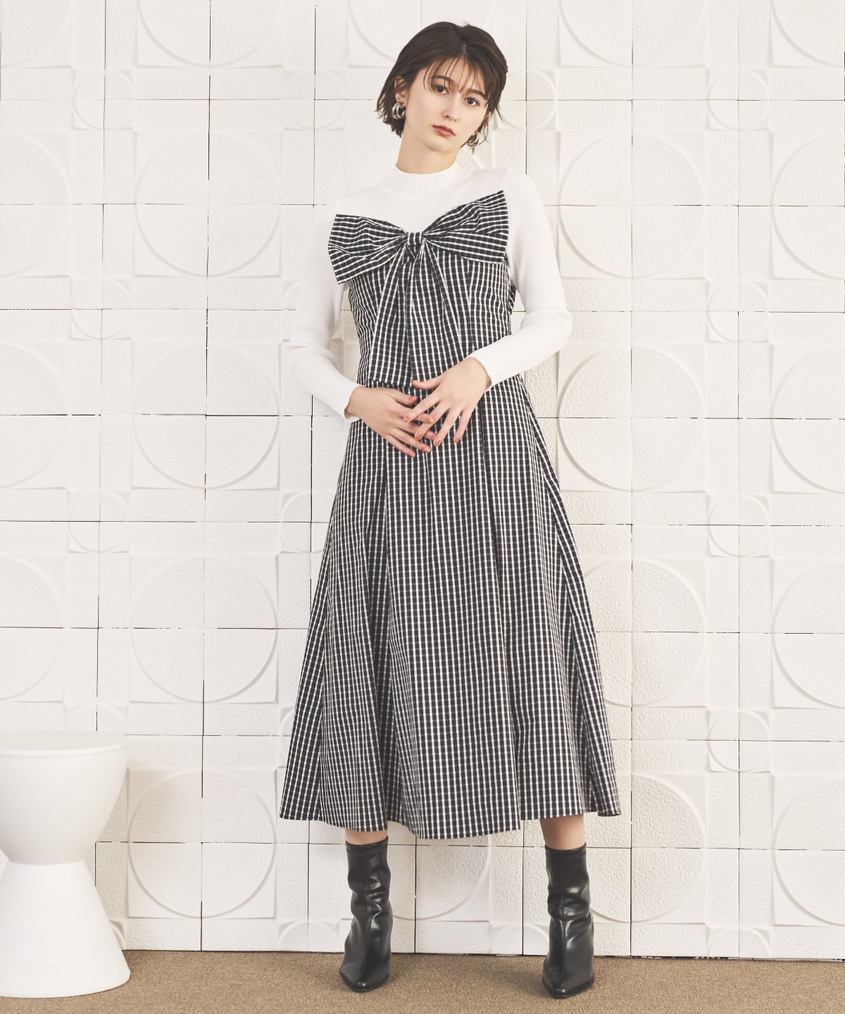 ギンガムチェック柄ドッキングワンピース