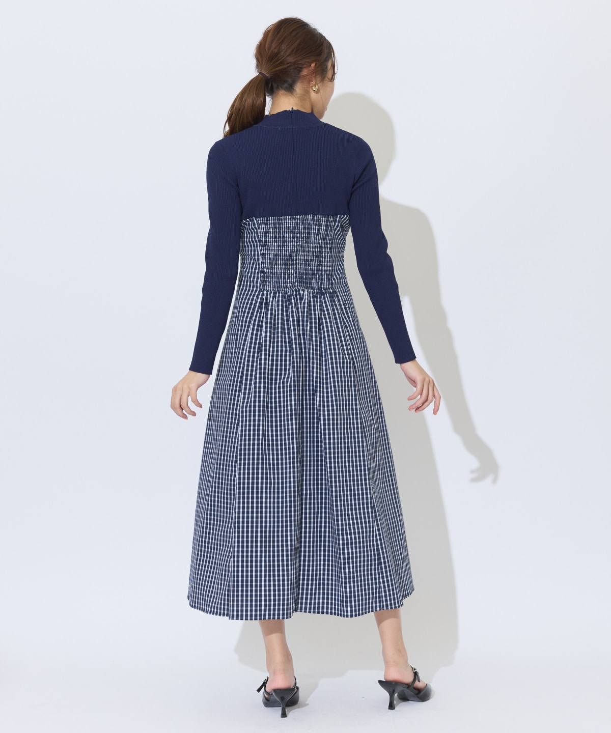 ギンガムチェック柄ドッキングワンピース