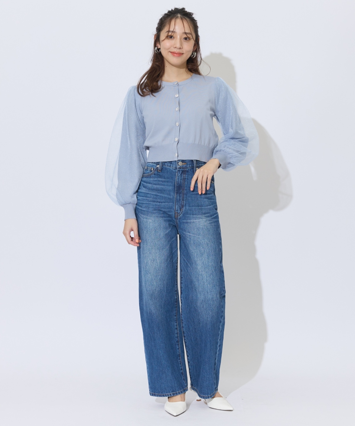 シアースリーブビジューカーディガン