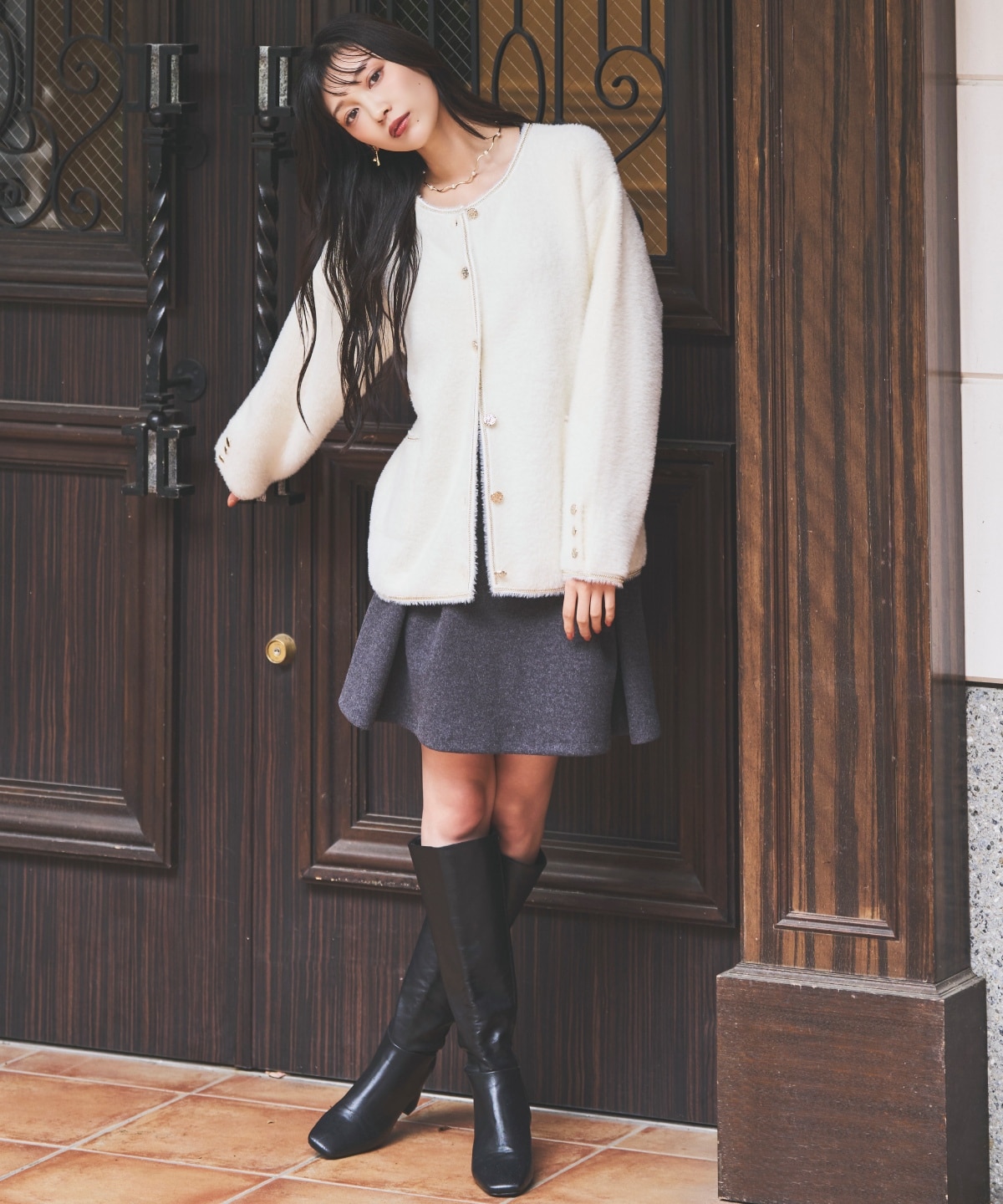 ベルト付きボックスミニスカート