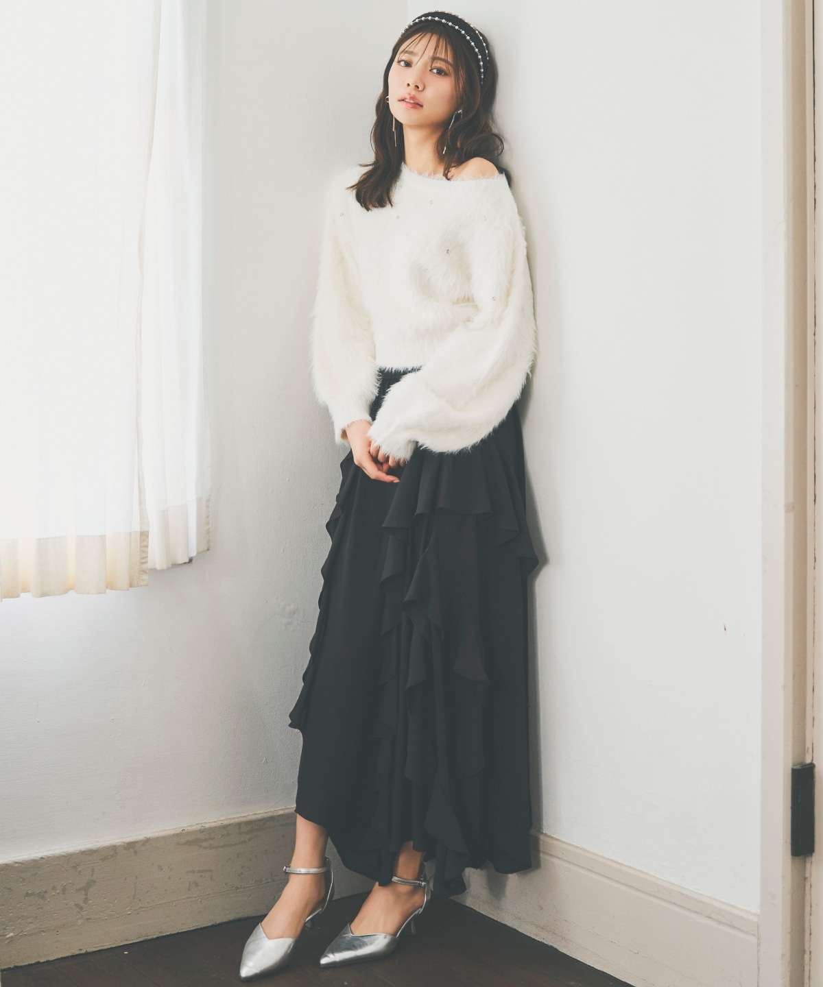 ラッフル切替フレアスカート