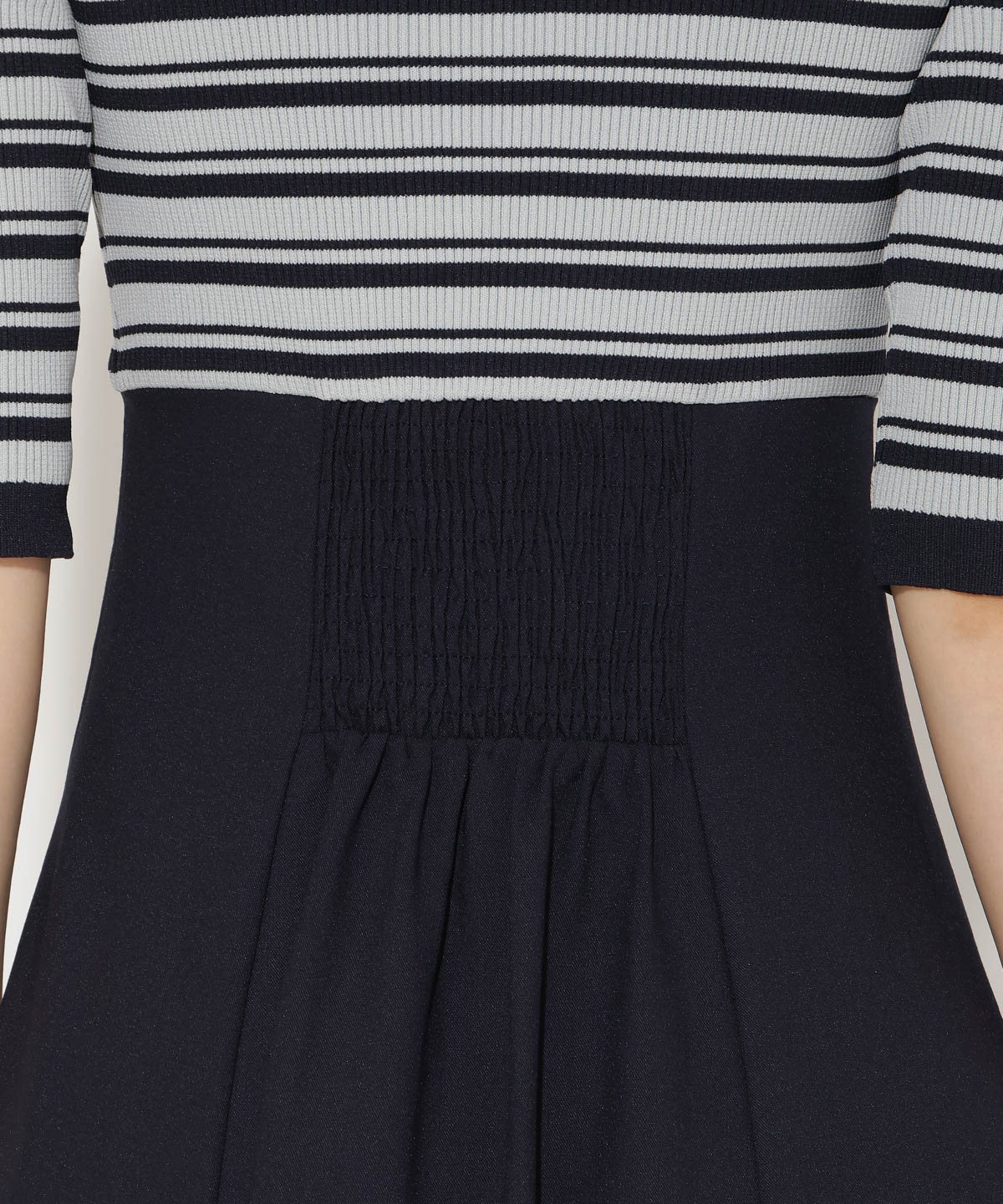 襟付きボーダードッキングワンピース