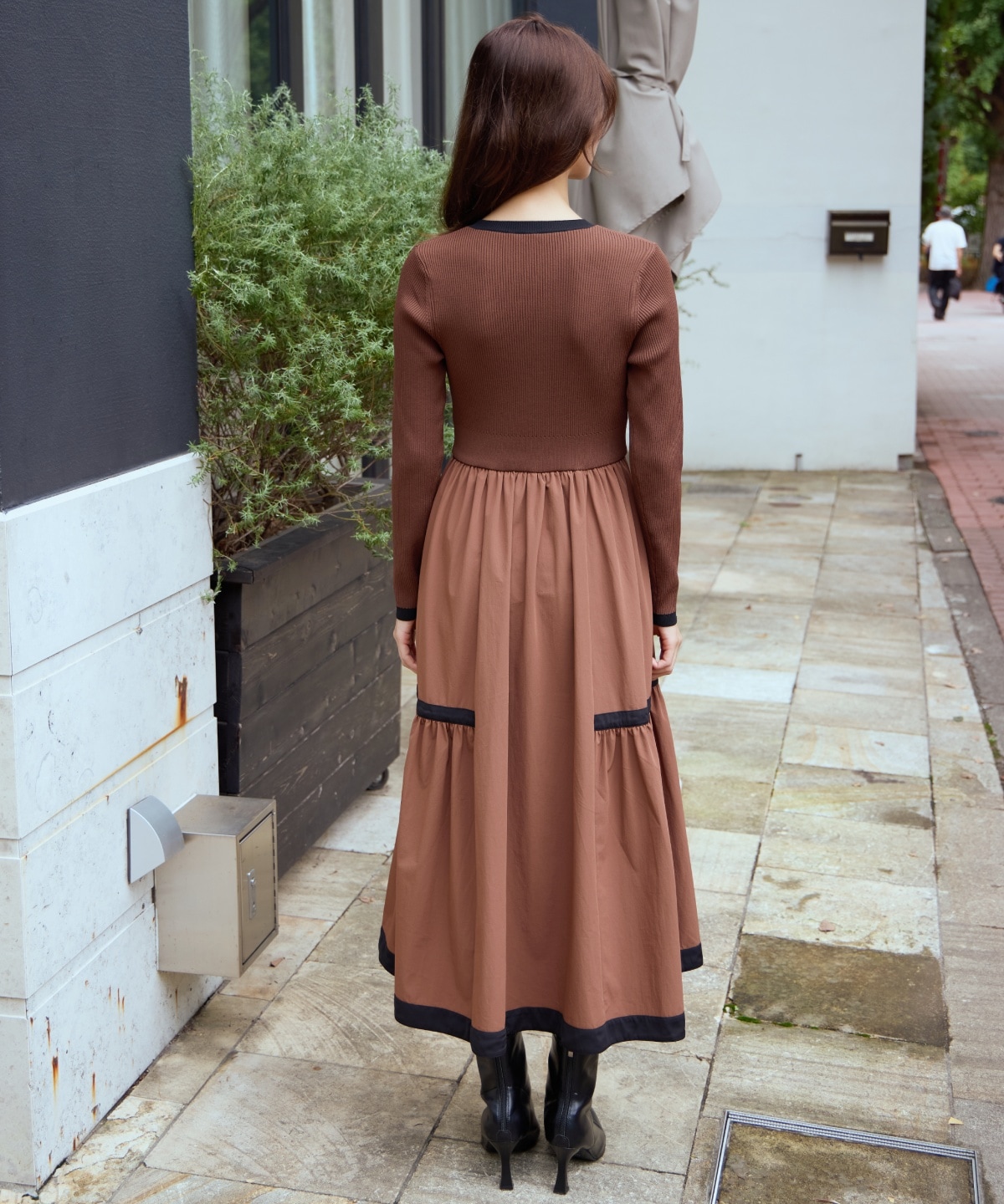 配色ニットドッキングワンピース