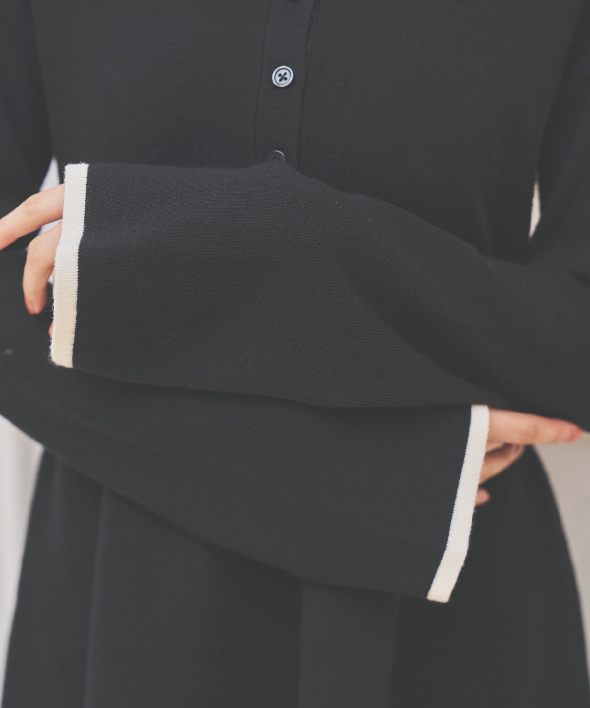 バイカラーポロニットフレアミニワンピース