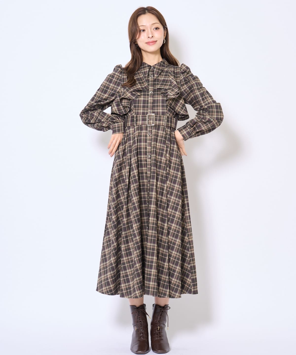 フリルケープシャツワンピース