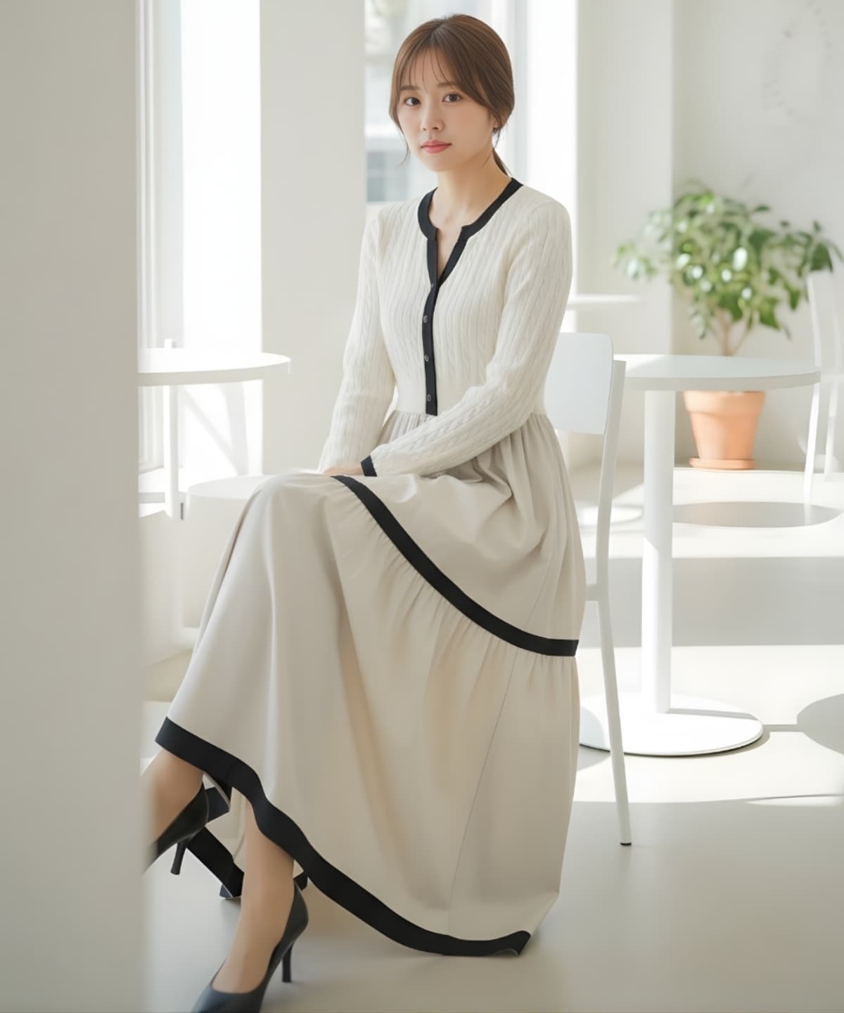 【1/1発売商品】ケーブル編みニットドッキングワンピース