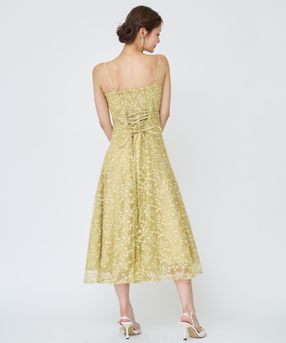 ラメボタニカルレースレイヤードドレス