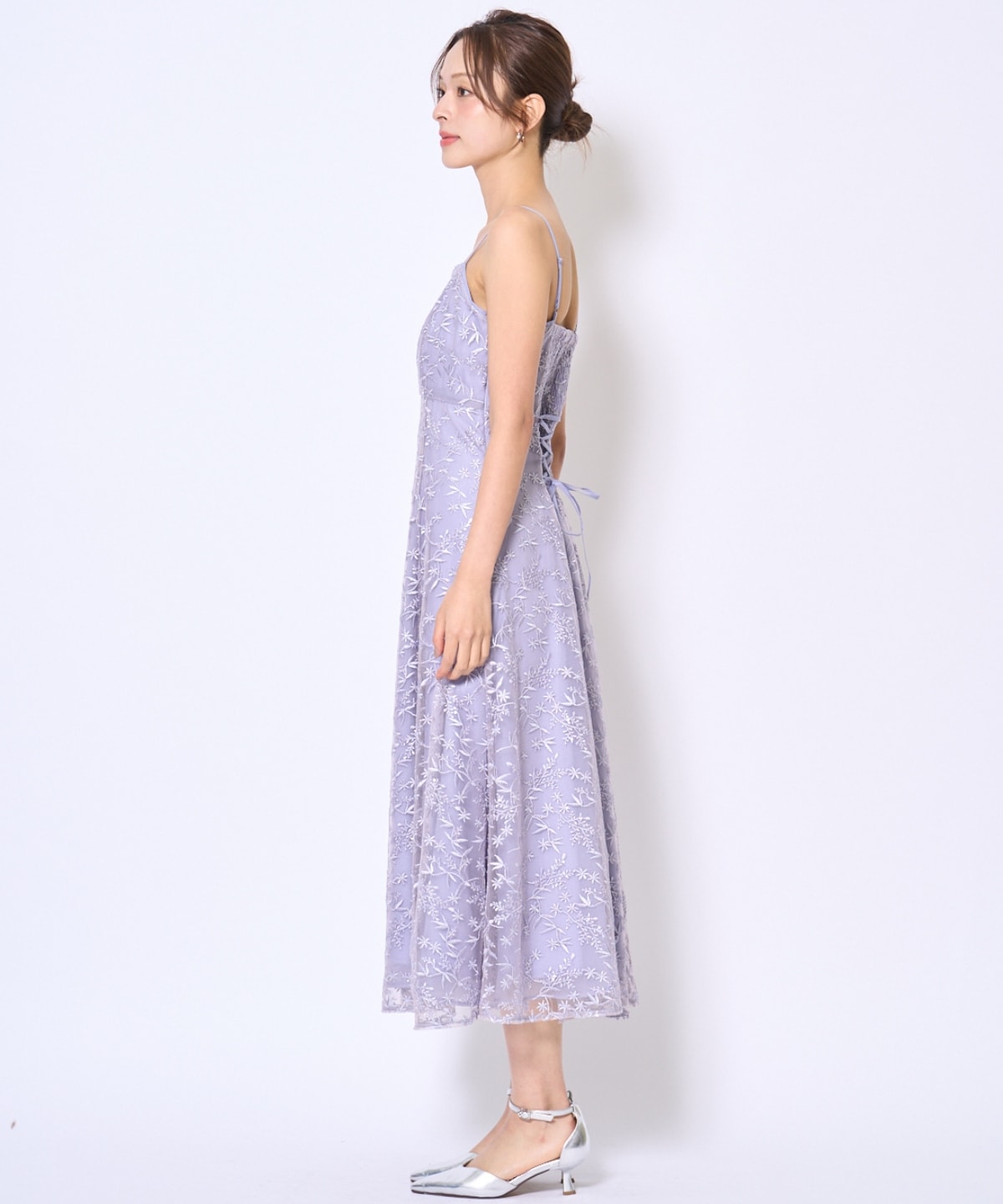 ラメボタニカルレースレイヤードドレス