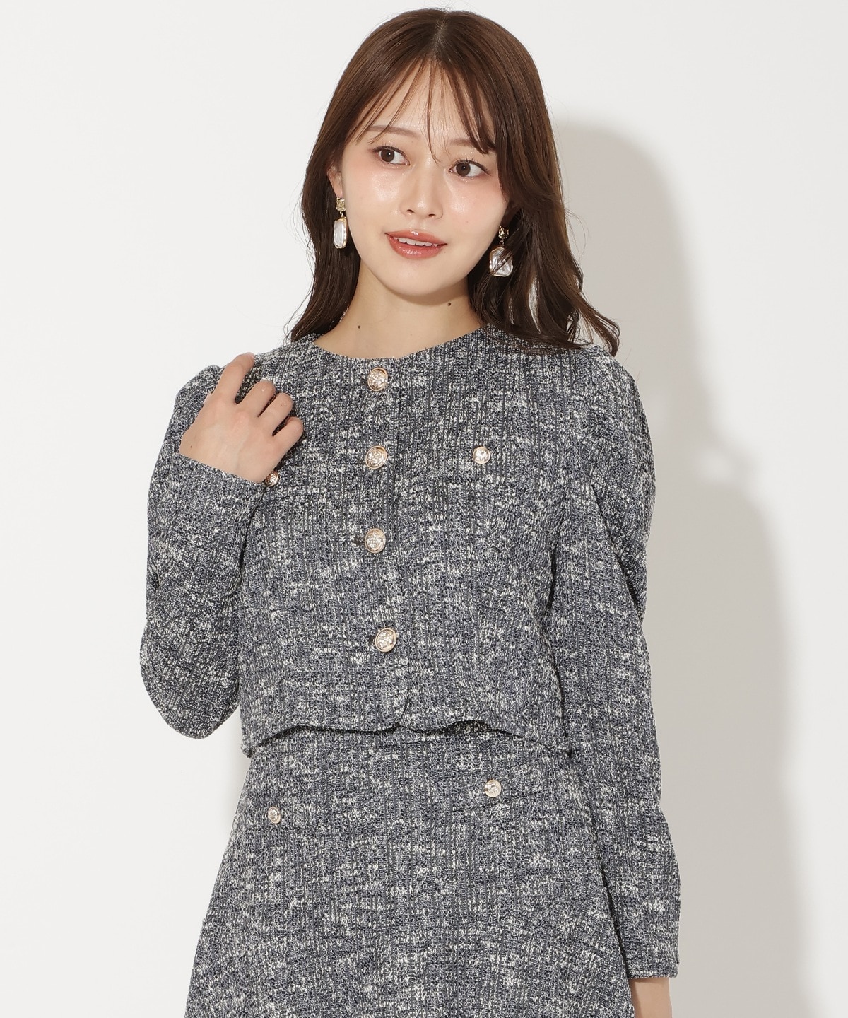 カットツイードノーカラージャケット