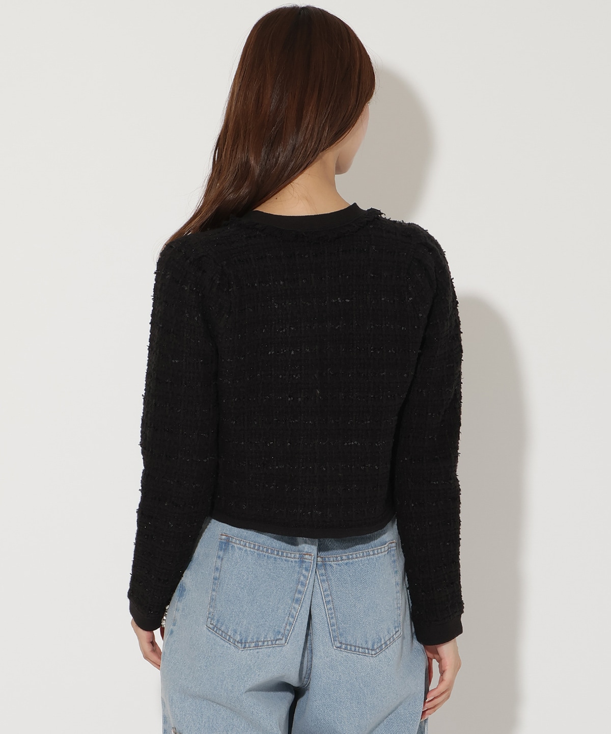 ツイードライクニットカーディガン