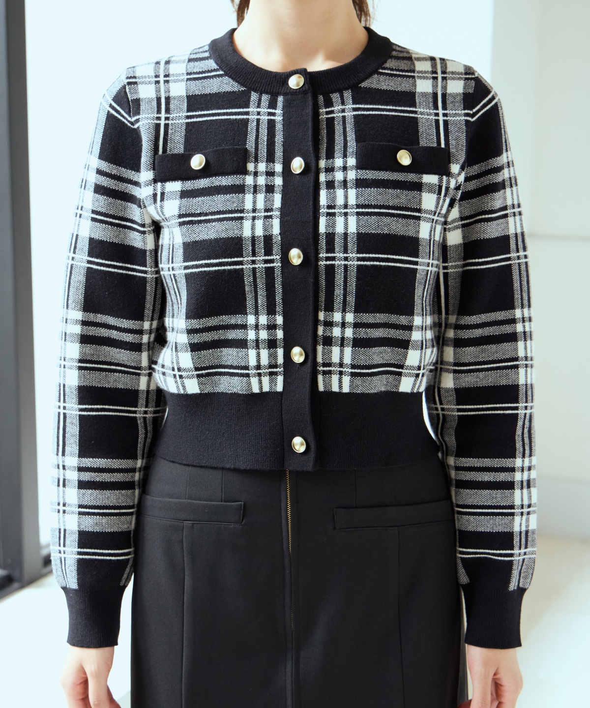チェックジャガードニットカーディガン