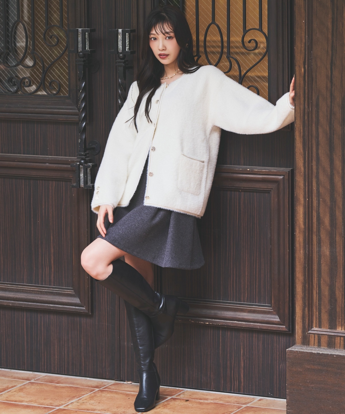 ダブルフェイスフェザーカーディガン