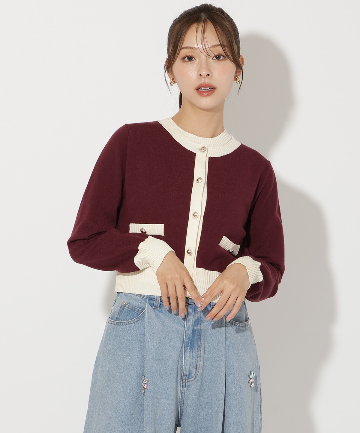 バイカラーアンサンブルニット