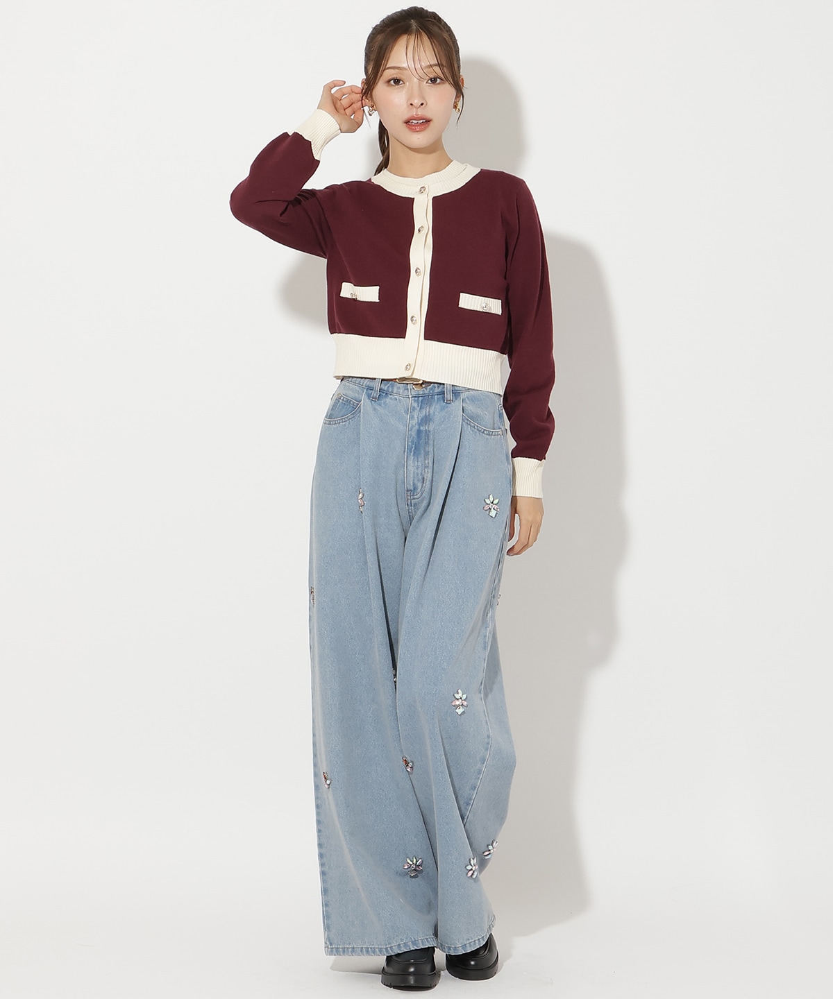 バイカラーアンサンブルニット