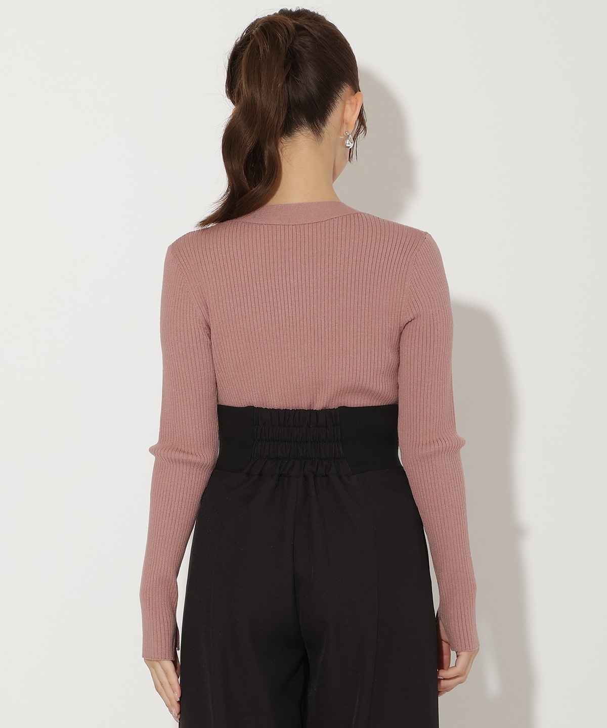 リボンボウタイ付きリブプルオーバー