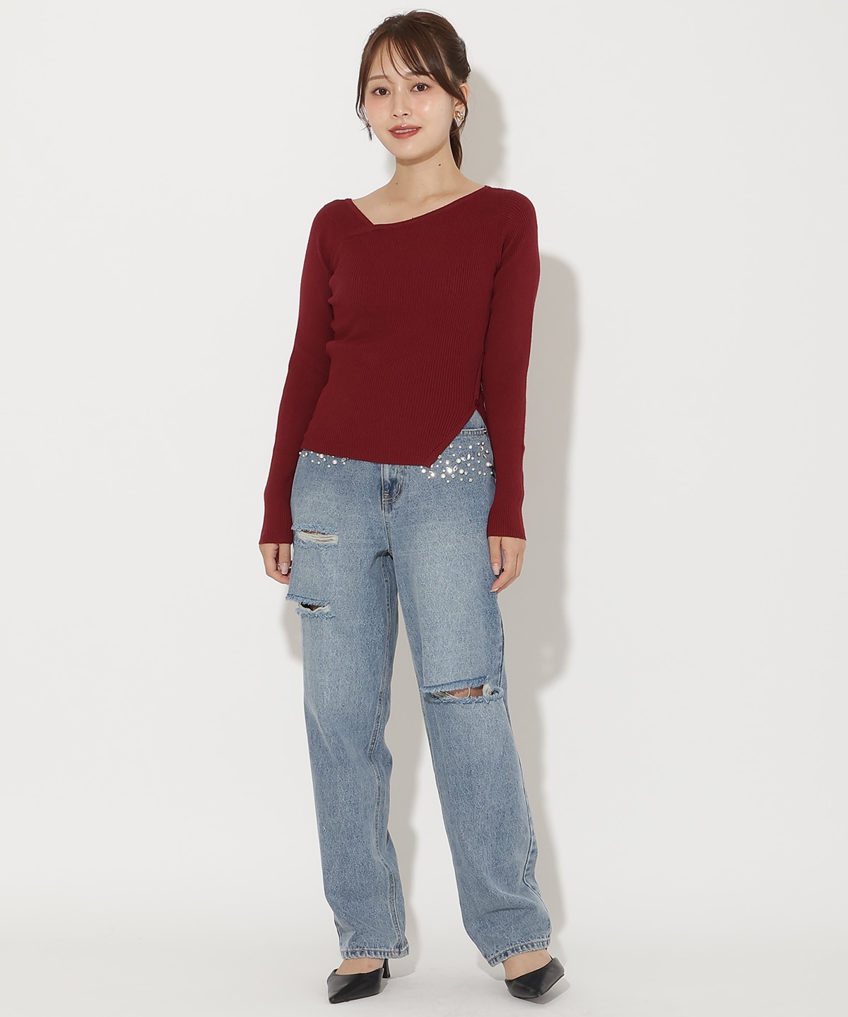 アシメＶネック長袖プルオーバー