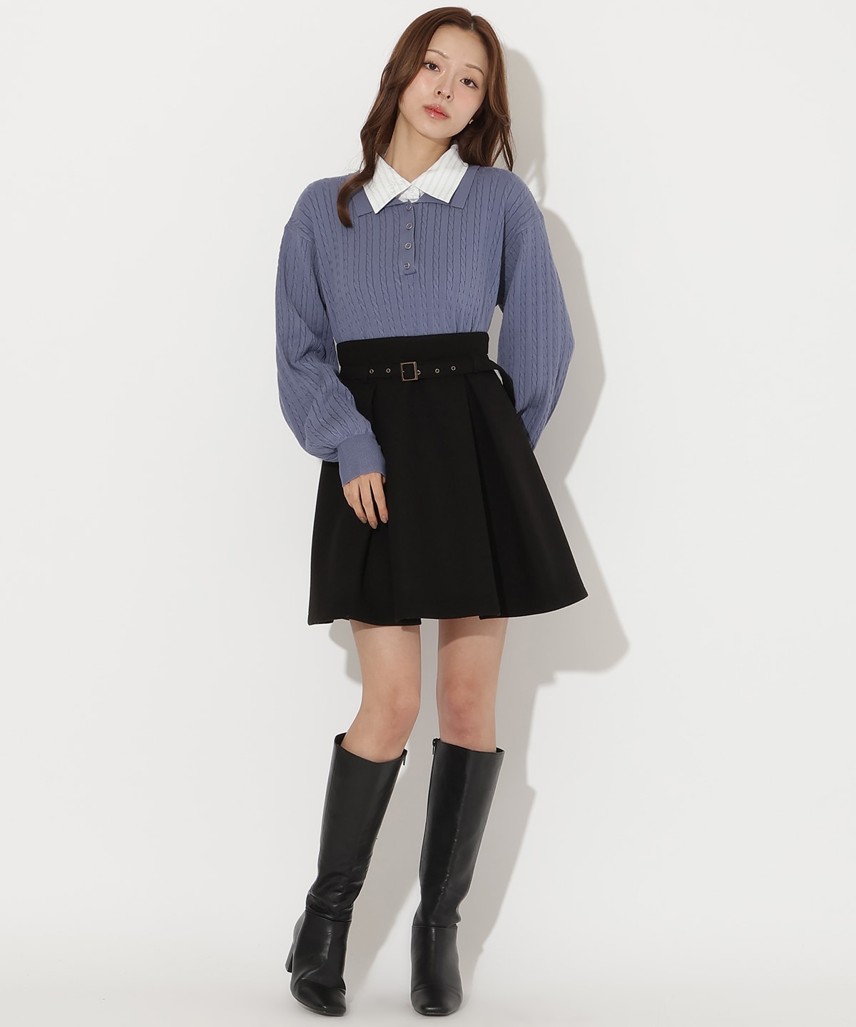 シャツ襟ケーブルニット