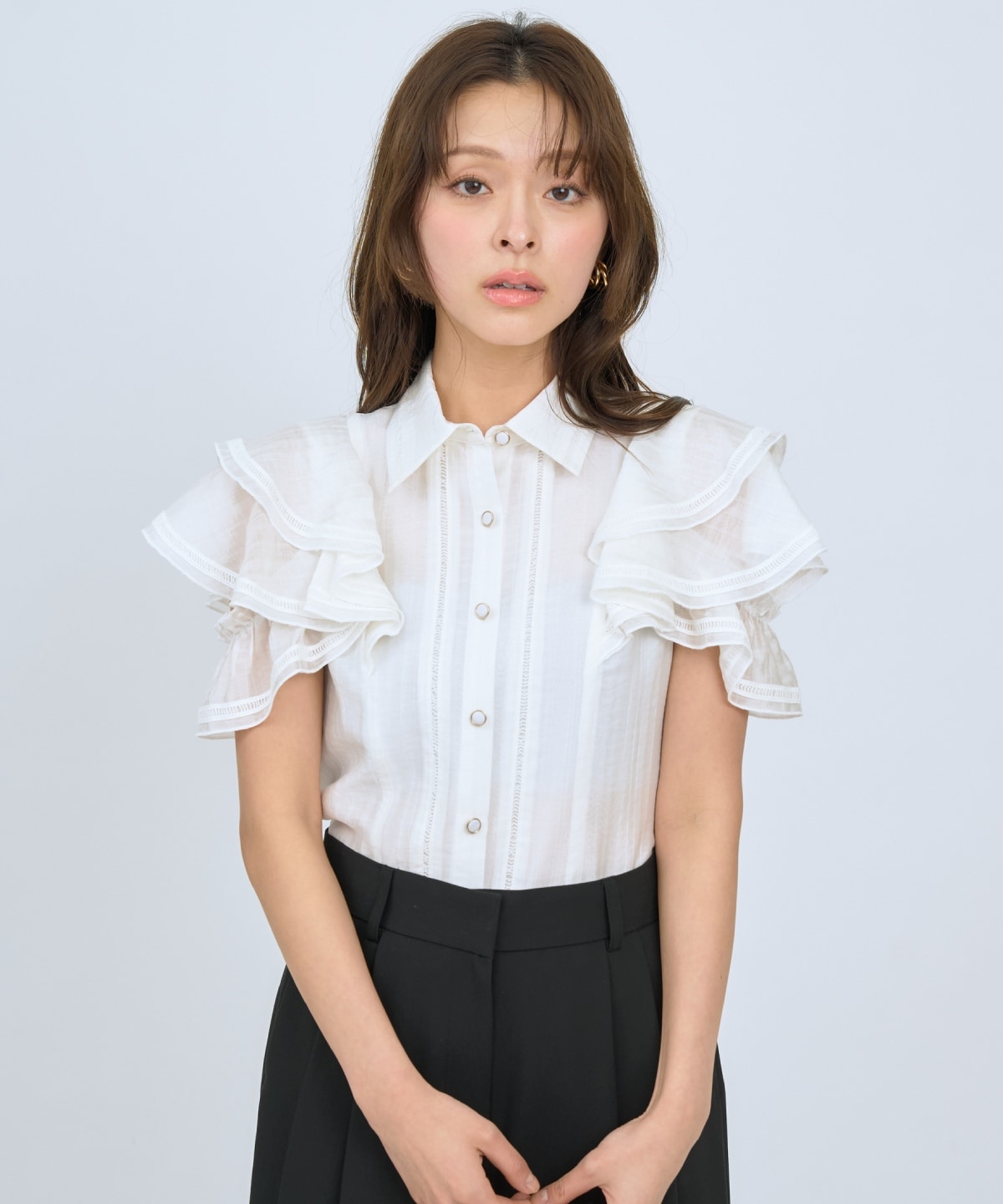 【先行予約受付中】ラッフルスリーブシャツブラウス