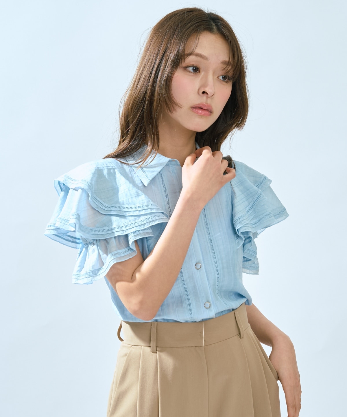 【先行予約受付中】ラッフルスリーブシャツブラウス