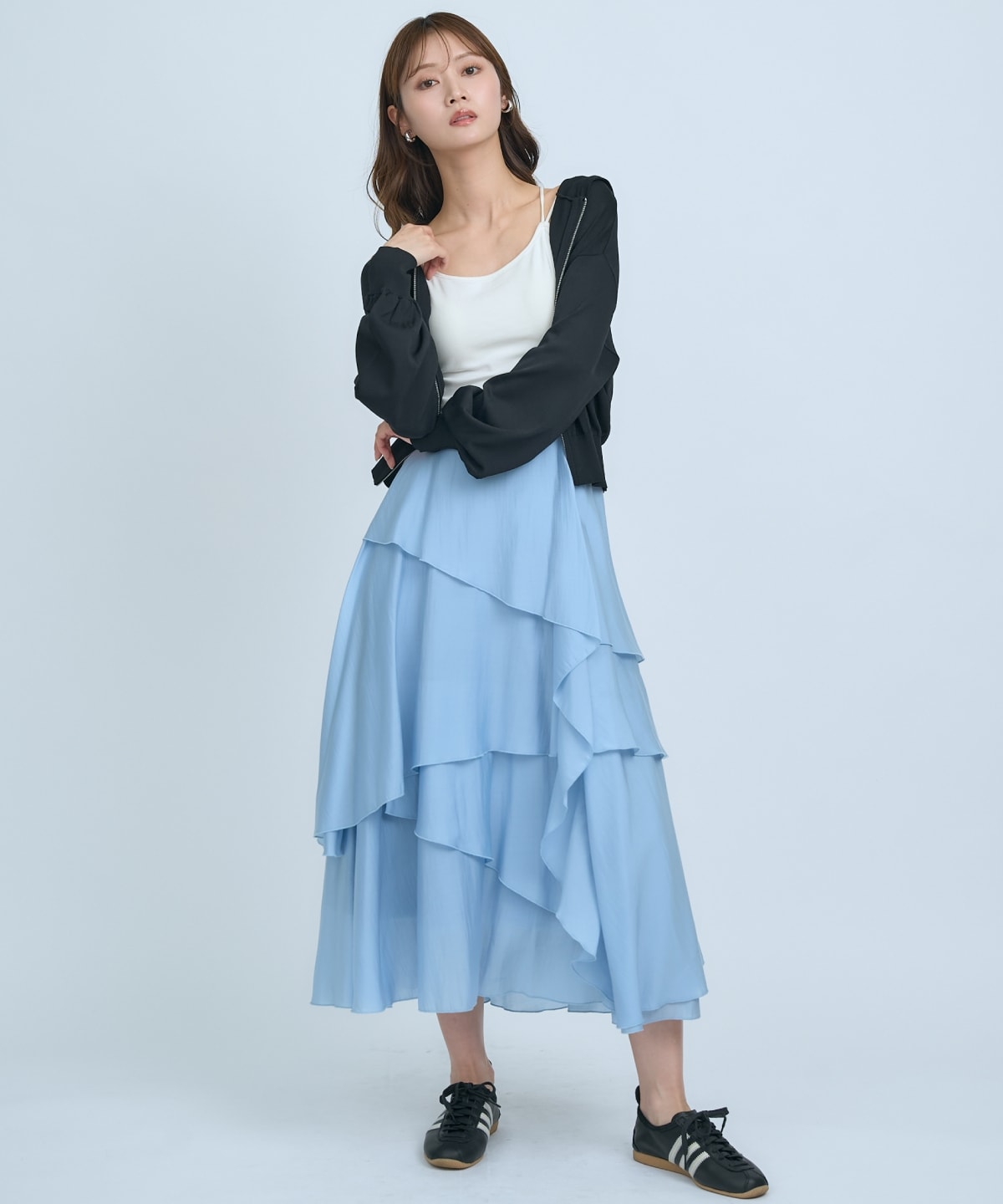 アシンメトリーシフォンラッフルスカート