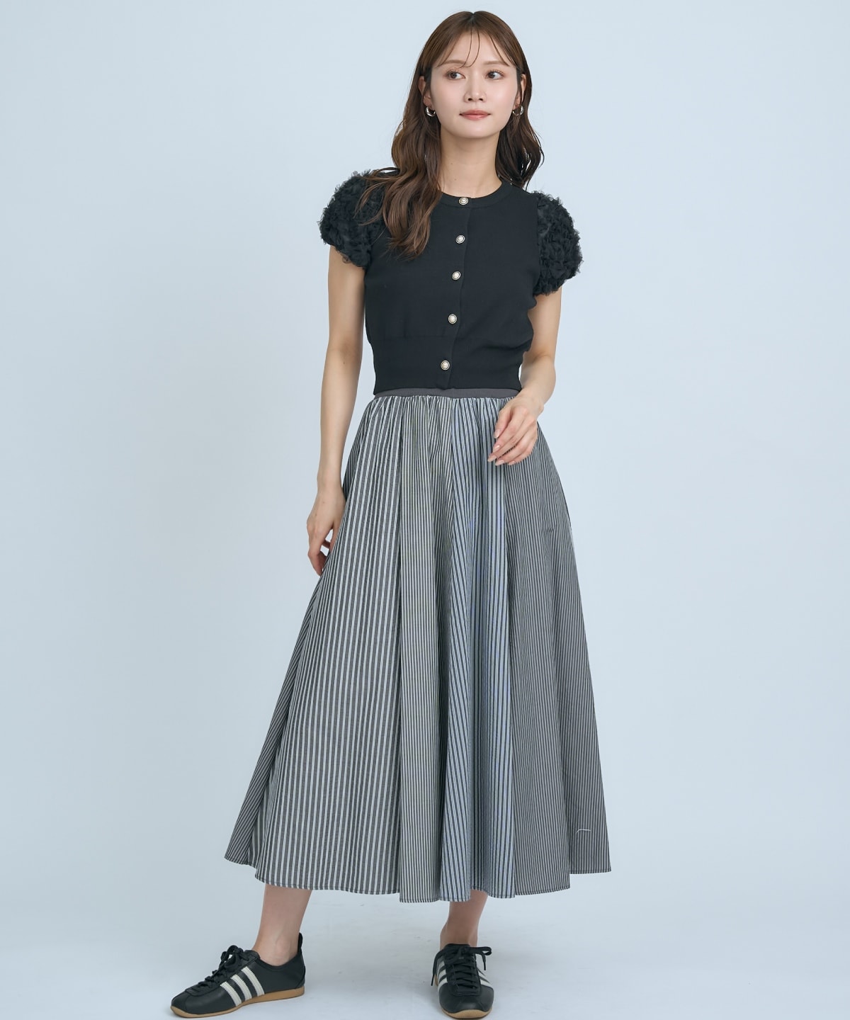 【先行予約受付中】サッカーストライプ柄組み合わせロングスカート