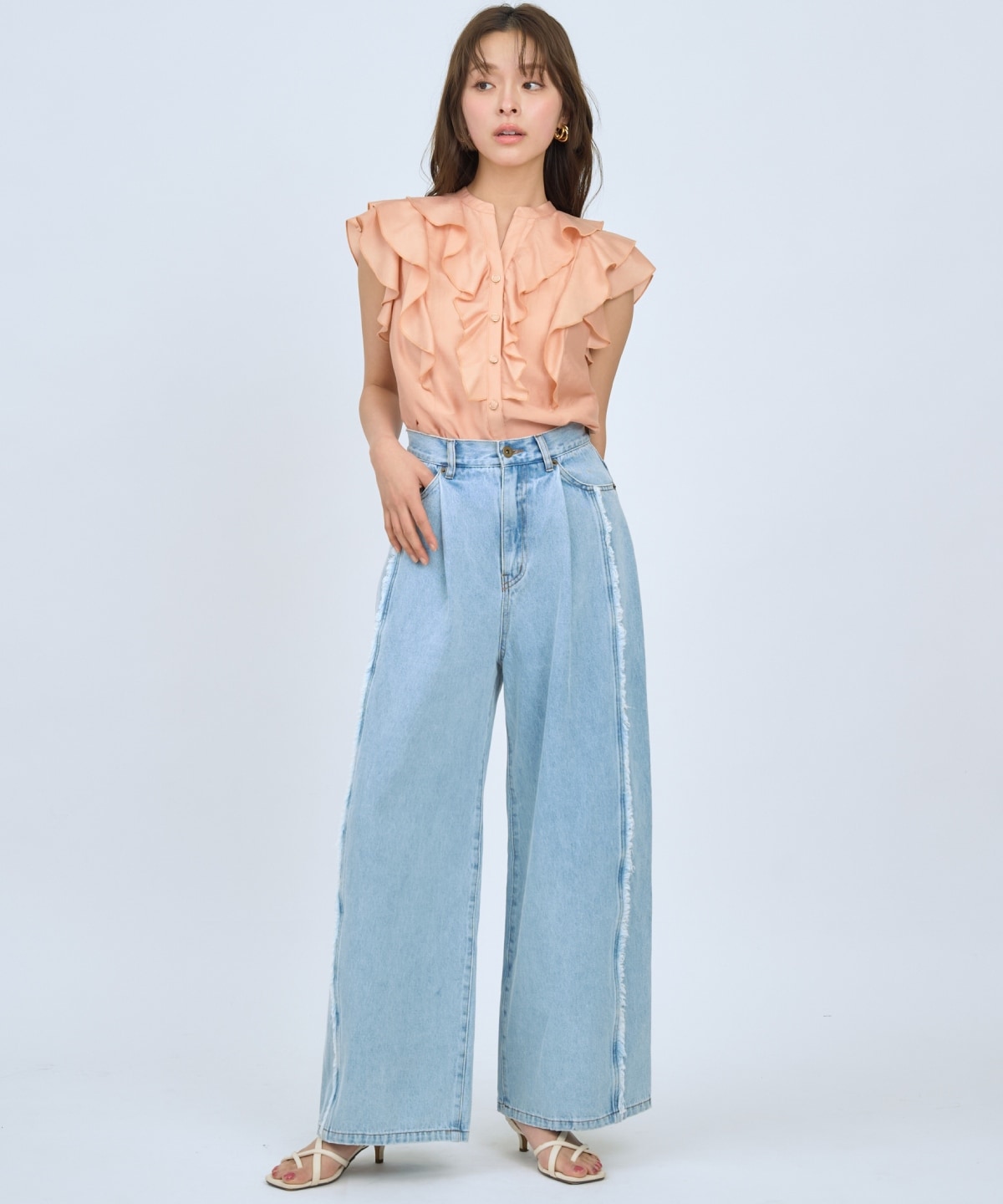 【先行予約受付中】フリンジラインワイドデニムパンツ