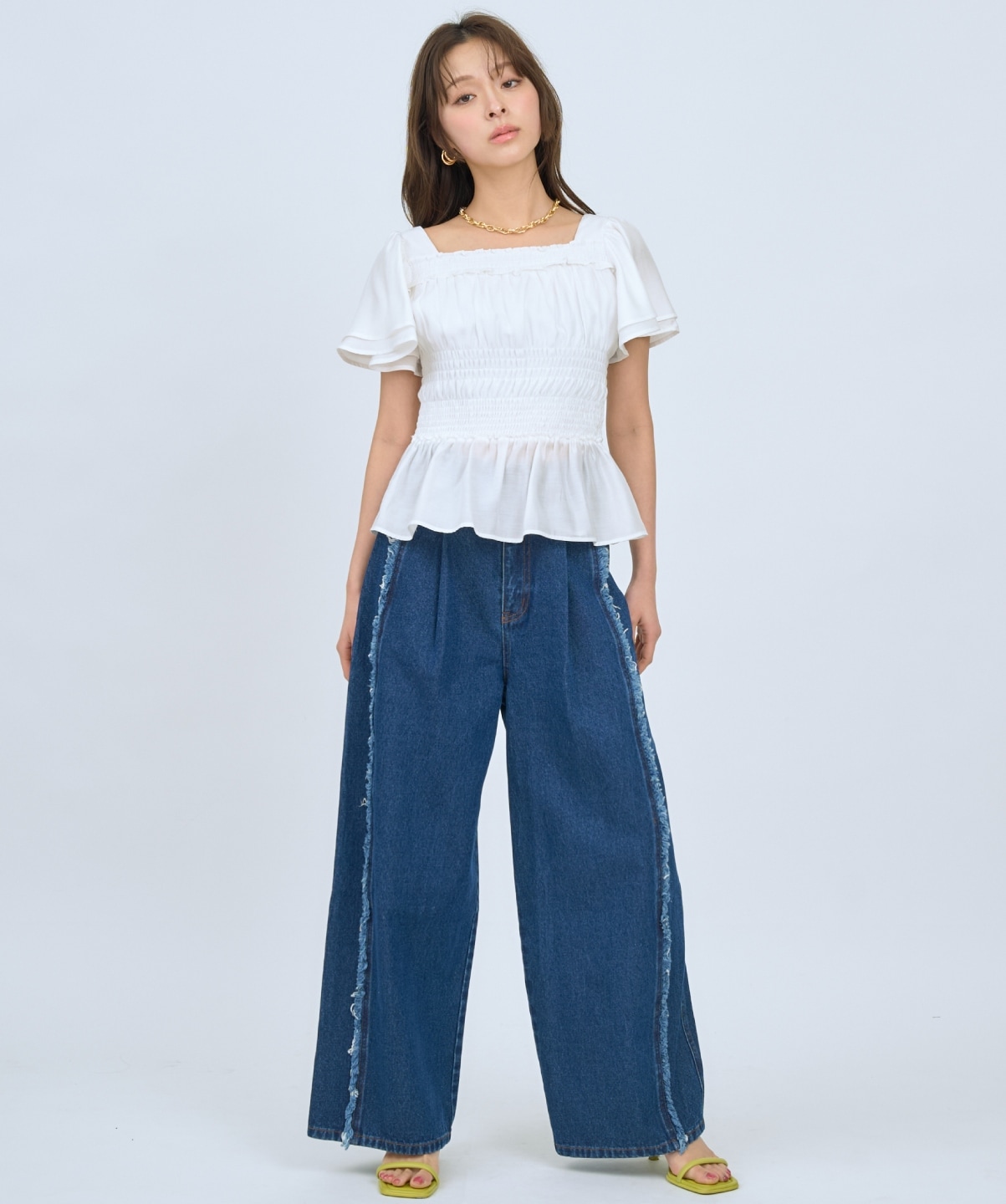 【先行予約受付中】フリンジラインワイドデニムパンツ