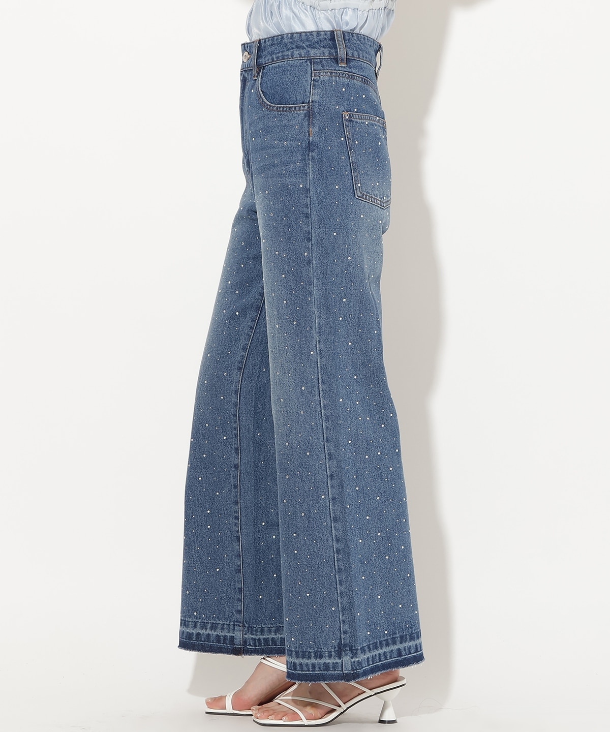 ラインストーンフレアデニムパンツ
