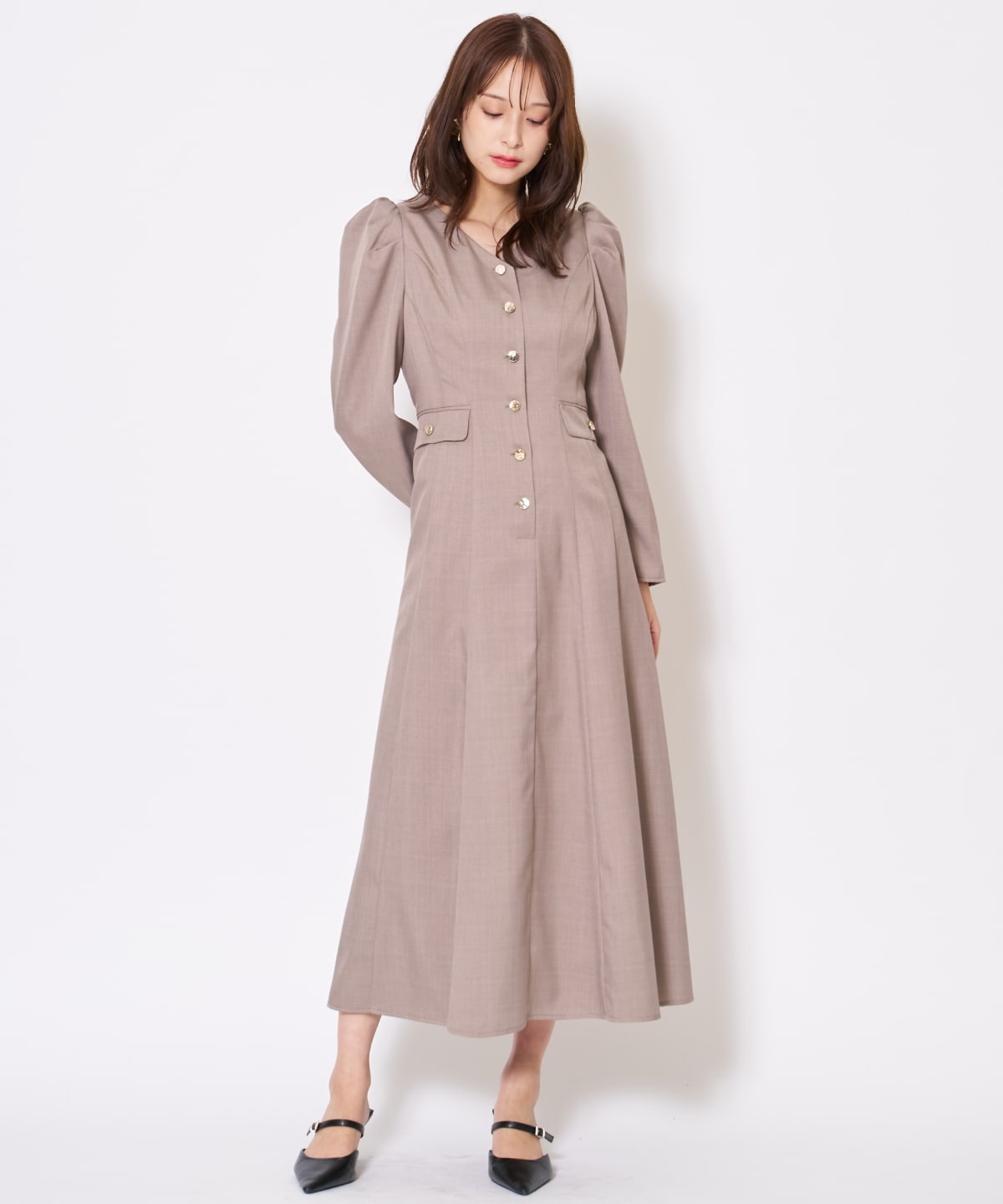 【先行予約受付中】Vネックパフスリーブワンピース