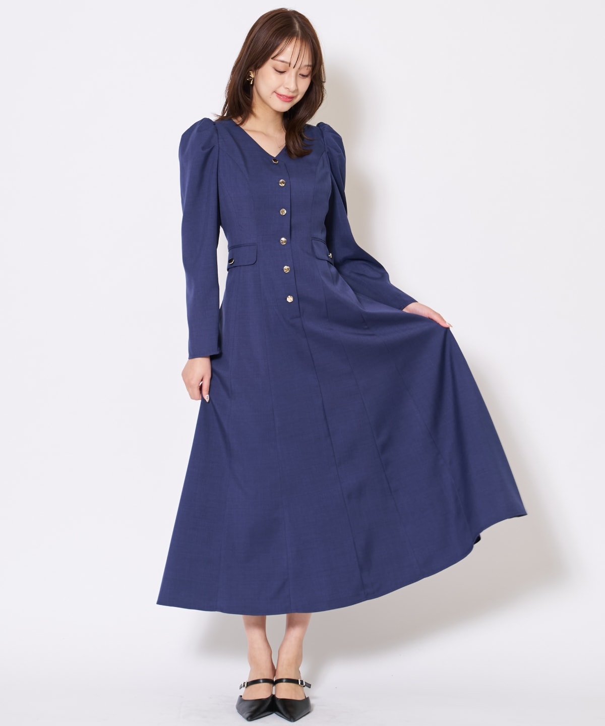 【先行予約受付中】Vネックパフスリーブワンピース