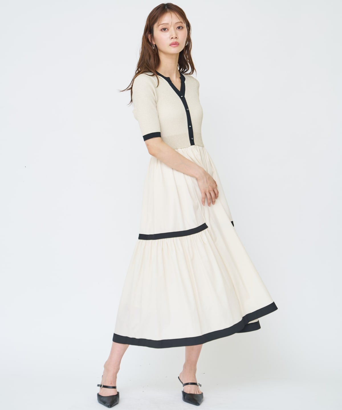 【先行予約受付中】ラメ入り配色ドッキングワンピース