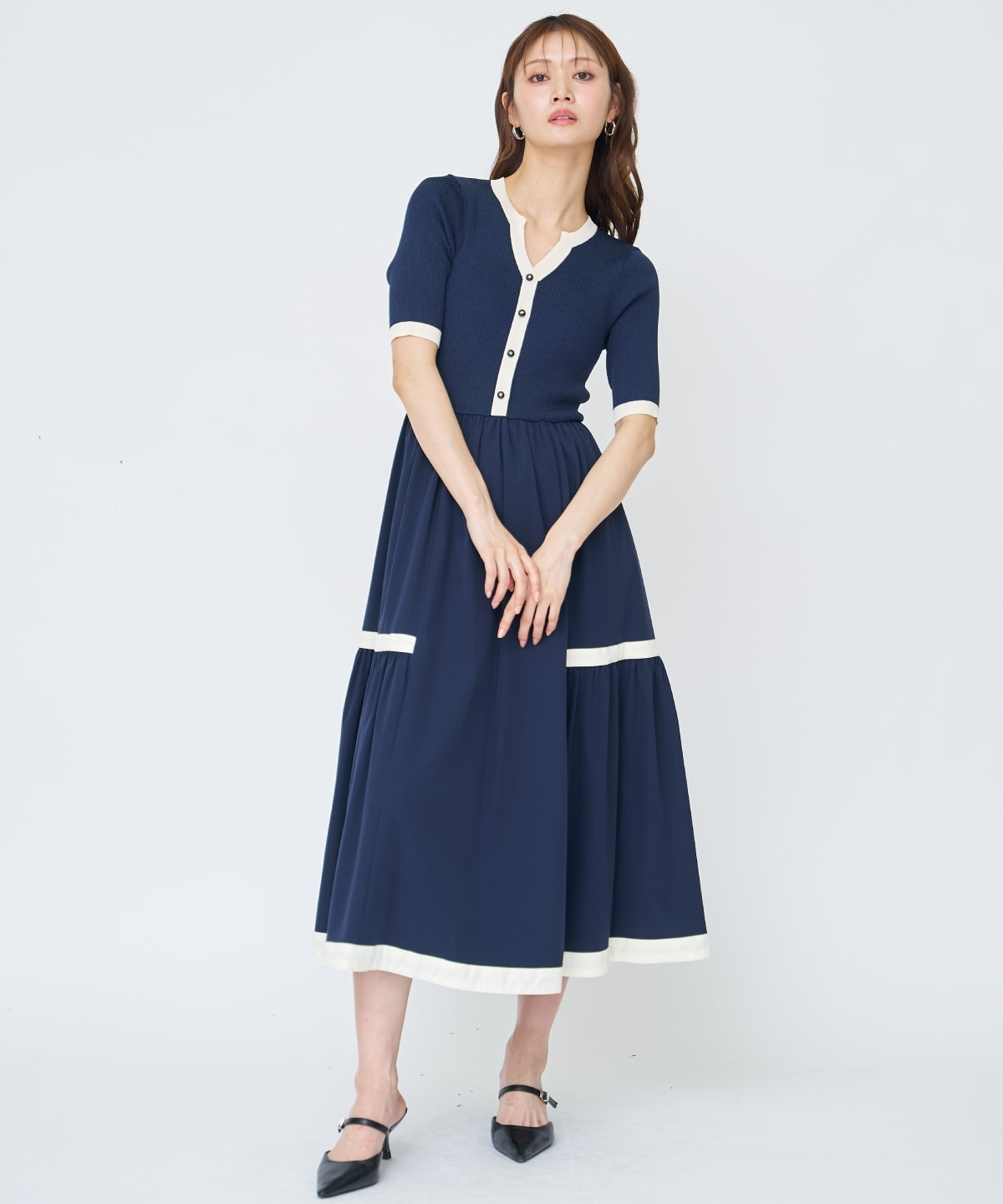 【先行予約受付中】ラメ入り配色ドッキングワンピース