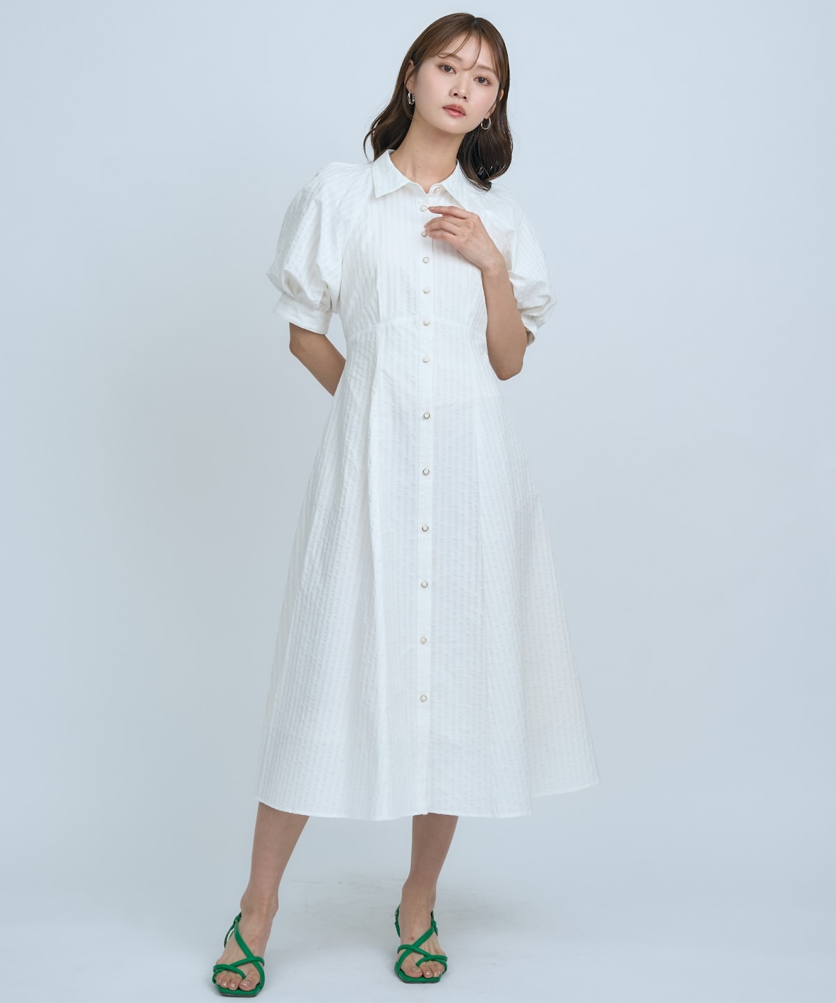 【先行予約受付中】ボリュームスリーブストライプワンピース