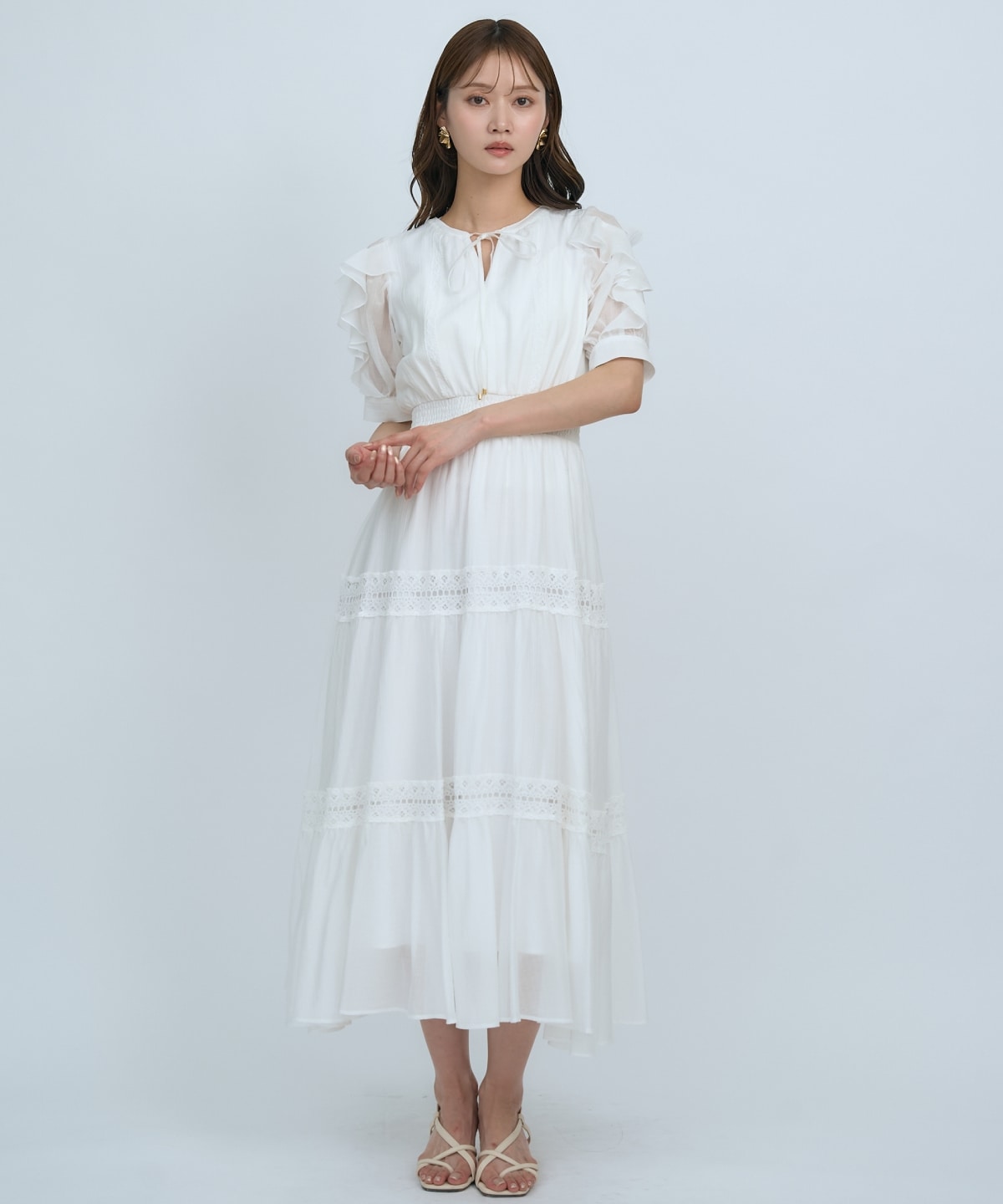 【先行予約受付中】フリルスリーブレースティアードワンピース