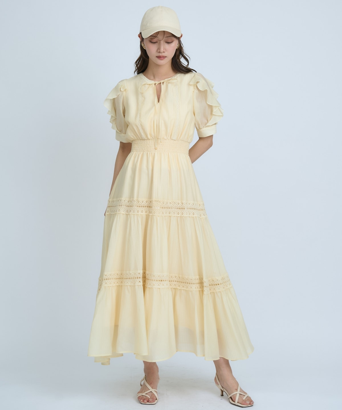 【先行予約受付中】フリルスリーブレースティアードワンピース